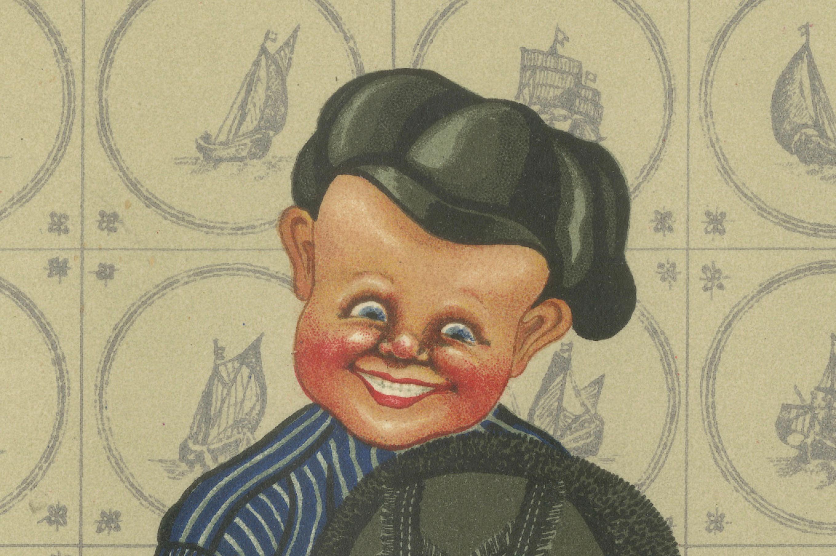 Papier Danse ronde d'enfants joyeux en costume de Spakenburg - Gravure d'art populaire hollandais, 1932 en vente