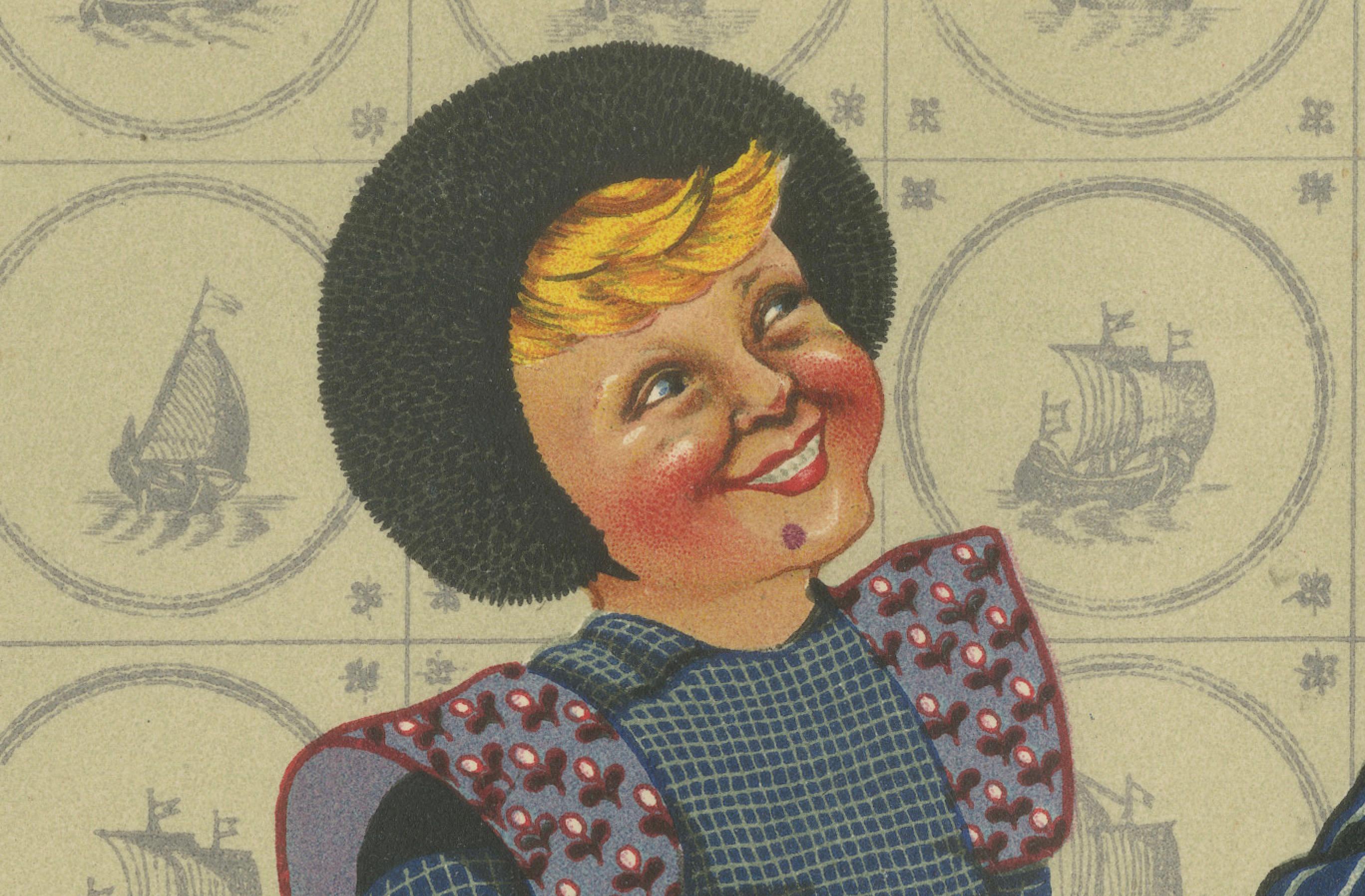 Danse ronde d'enfants joyeux en costume de Spakenburg - Gravure d'art populaire hollandais, 1932 en vente 1