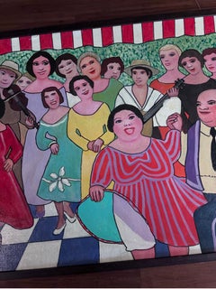 Danseurs joyeux  Peintre autodidacte folkloriste Gloria Laposka, unique