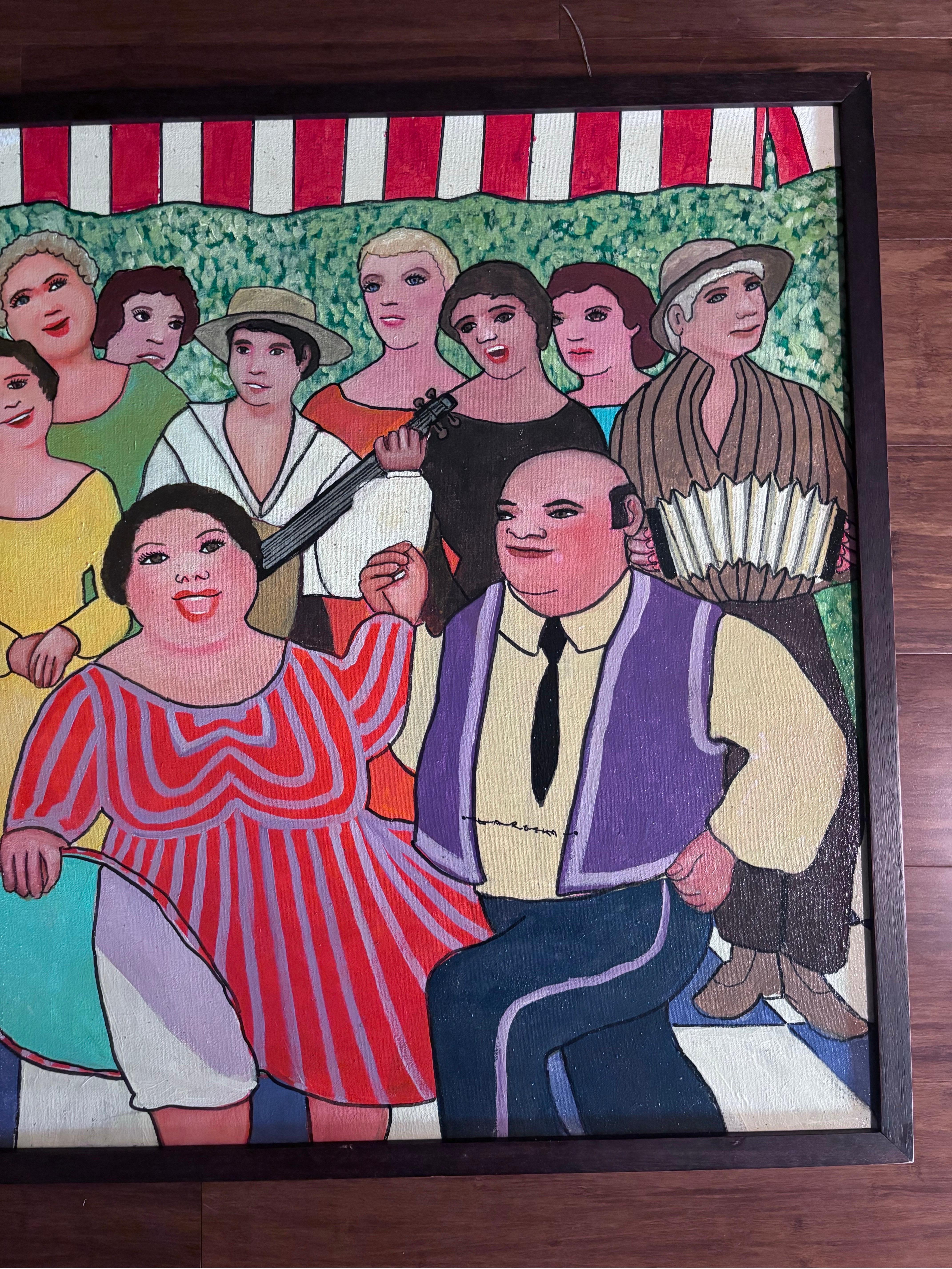 Américain Danseurs joyeux  Peintre autodidacte folkloriste Gloria Laposka, unique en vente