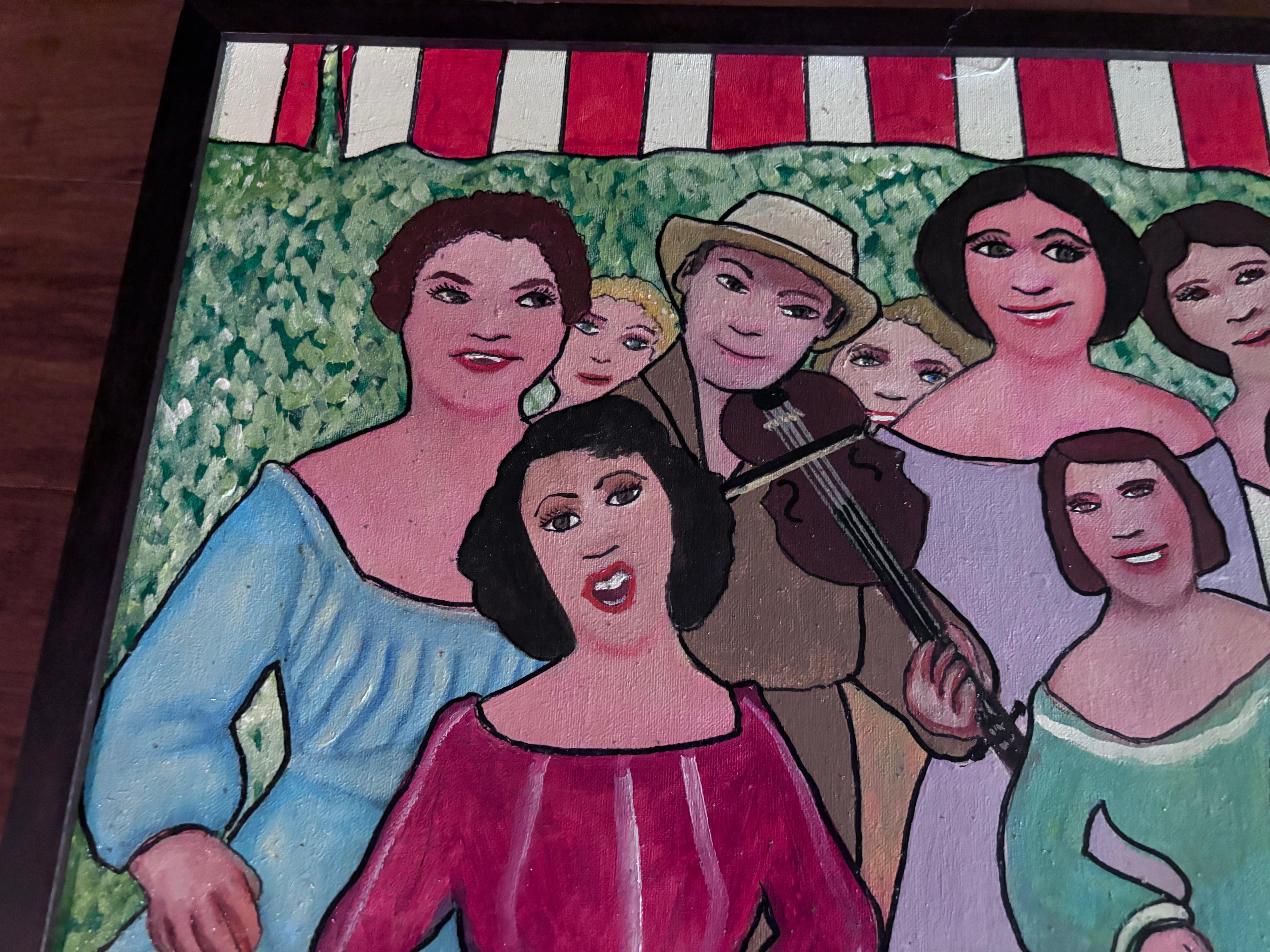 Danseurs joyeux  Peintre autodidacte folkloriste Gloria Laposka, unique Bon état - En vente à South Burlington, VT
