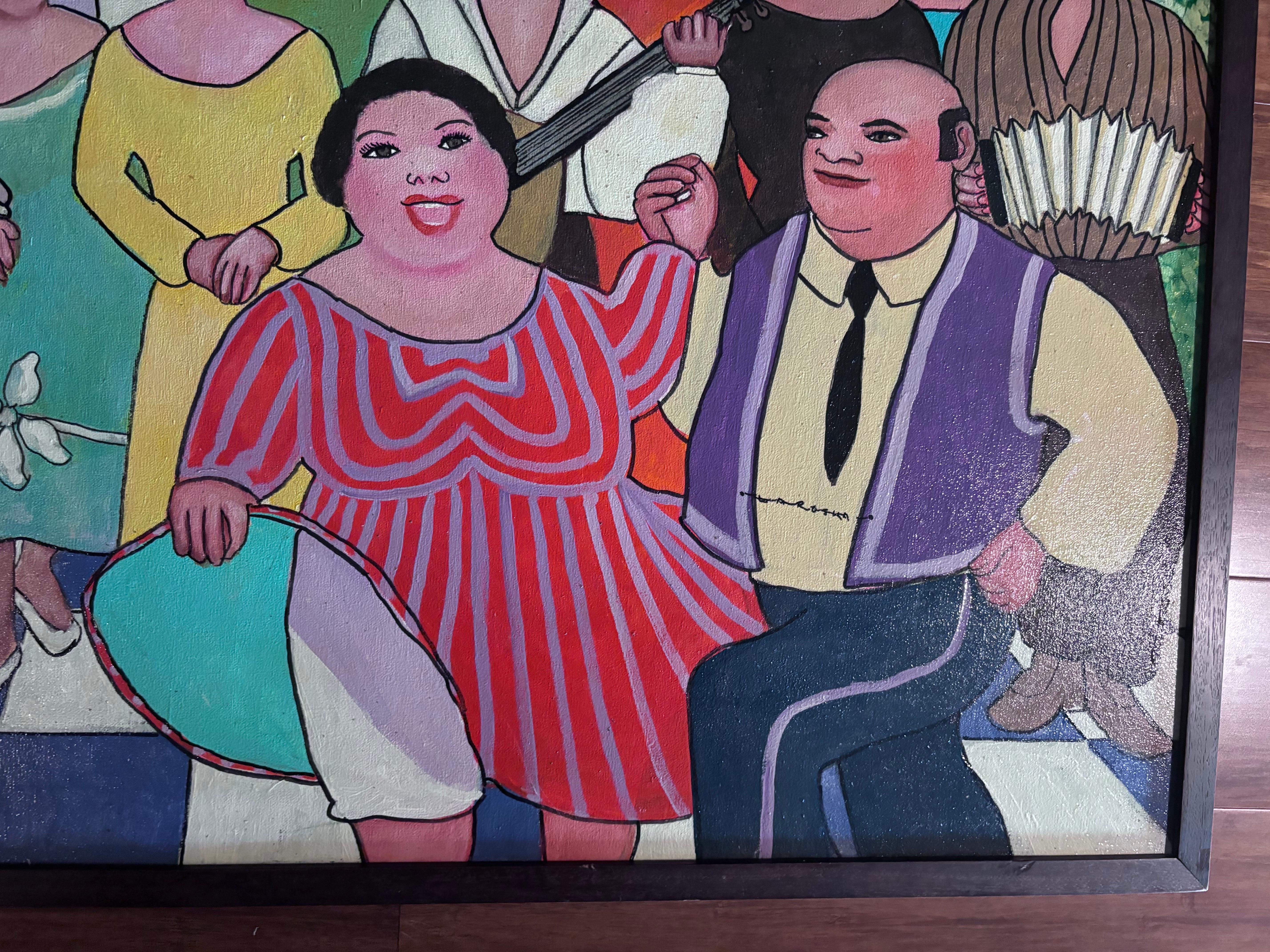 Toile Danseurs joyeux  Peintre autodidacte folkloriste Gloria Laposka, unique en vente
