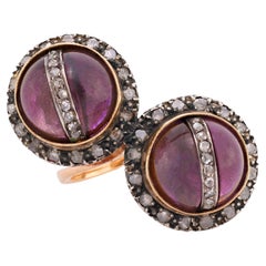Antique Joyful Edwardian amethyst diamond 18k yellow gold cocktail ring
