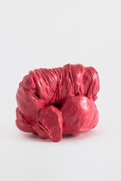 Madre gioiosa, scultura contemporanea in alluminio fuso, vernice fucsia