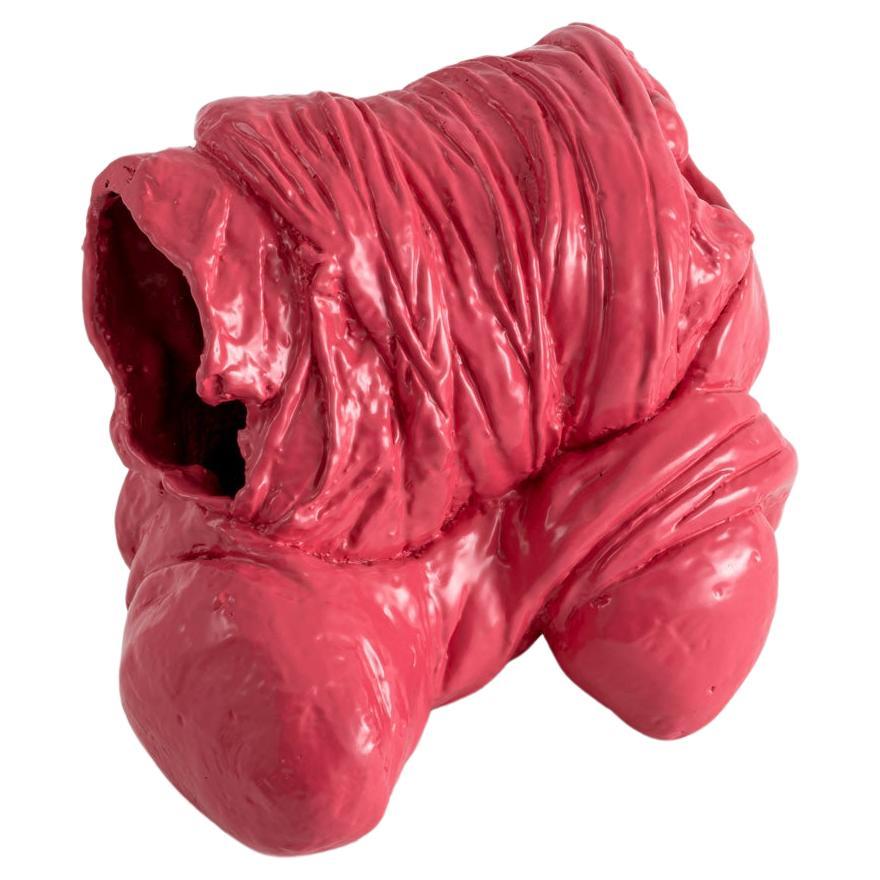 Madre alegre, escultura contemporánea en aluminio fundido, pintura fucsia