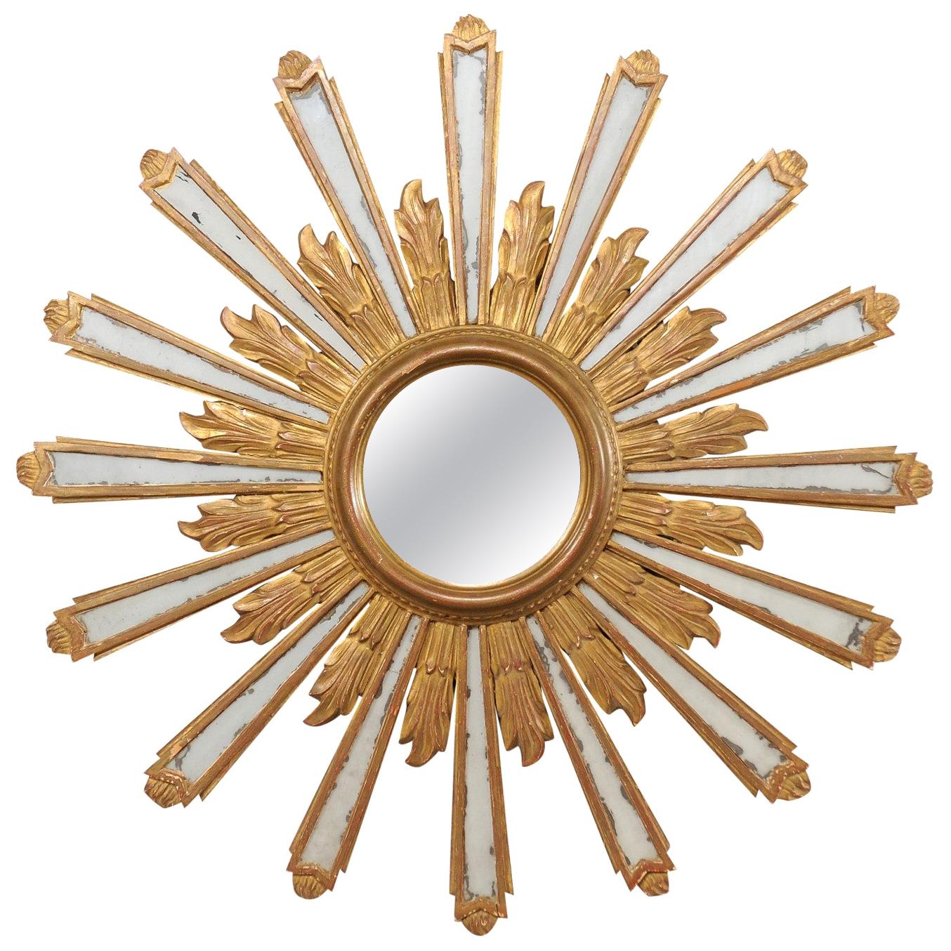 Joyous Early 20th Century Spanish Gilt Sunburst Ray Mirror