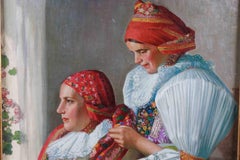 Peinture à l'huile sur toile rare "Femme polonaise" attribuée à Joza Uprka (Czech)