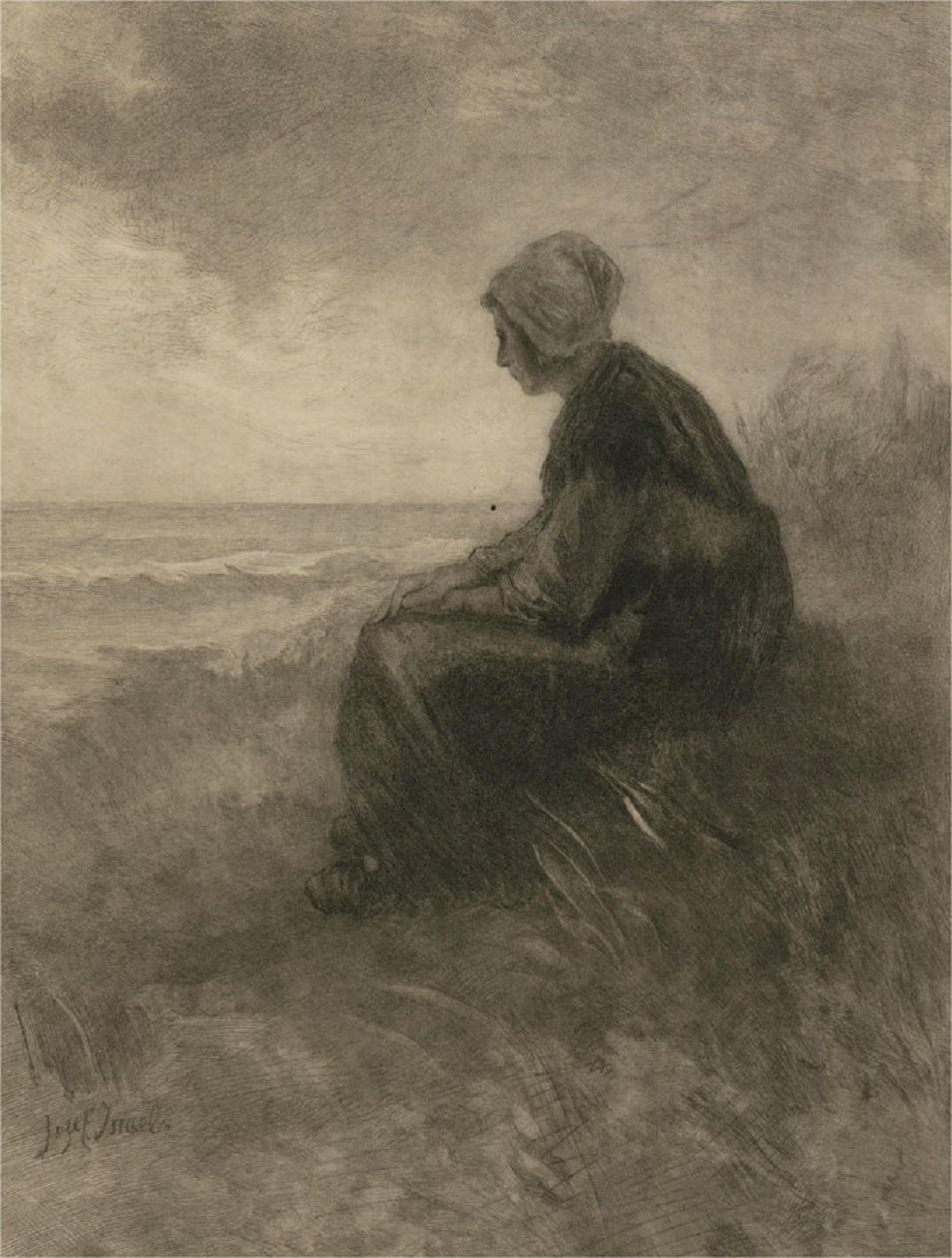 Jozef IsraÃ«ls (1824â€“1911) - Late 19th Century Etching, Lost At Sea 1