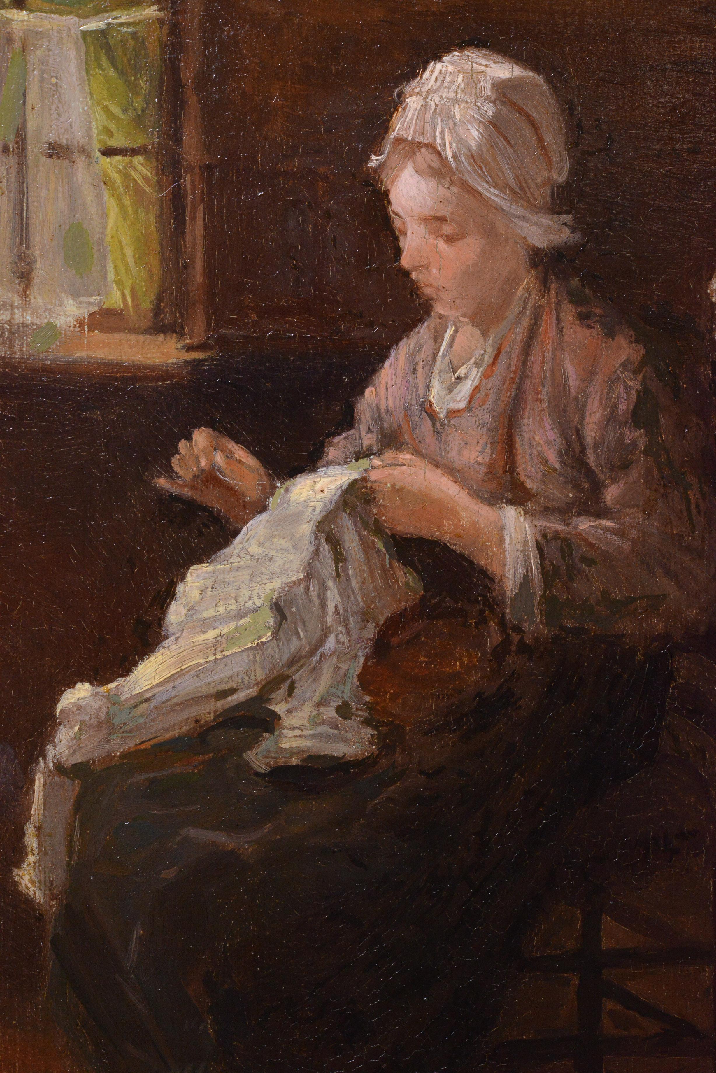 girl sewing painting