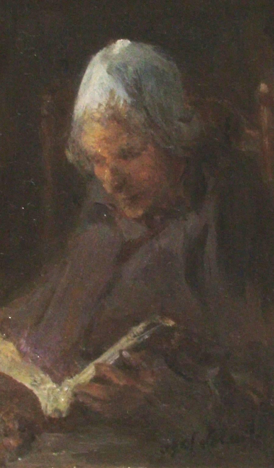 Israëls, Jozef Figurative Painting - Woman Reading by JOZEF ISRAËLS - Dutch painter, Hague School, portrait art