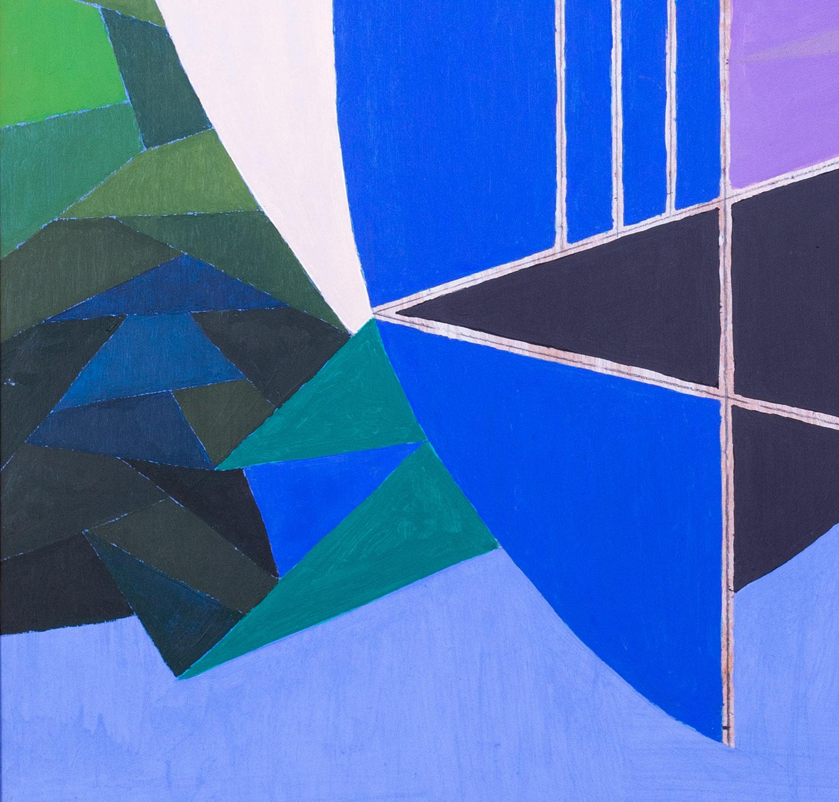 Belgian 20th Century abstract oil painting in blues, 1983 - Abstract Geometric Painting by Jozef Mees