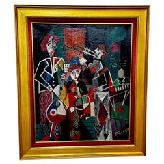 Vintage Jozef Popczyk Cubist Art Deco Painting Music Group