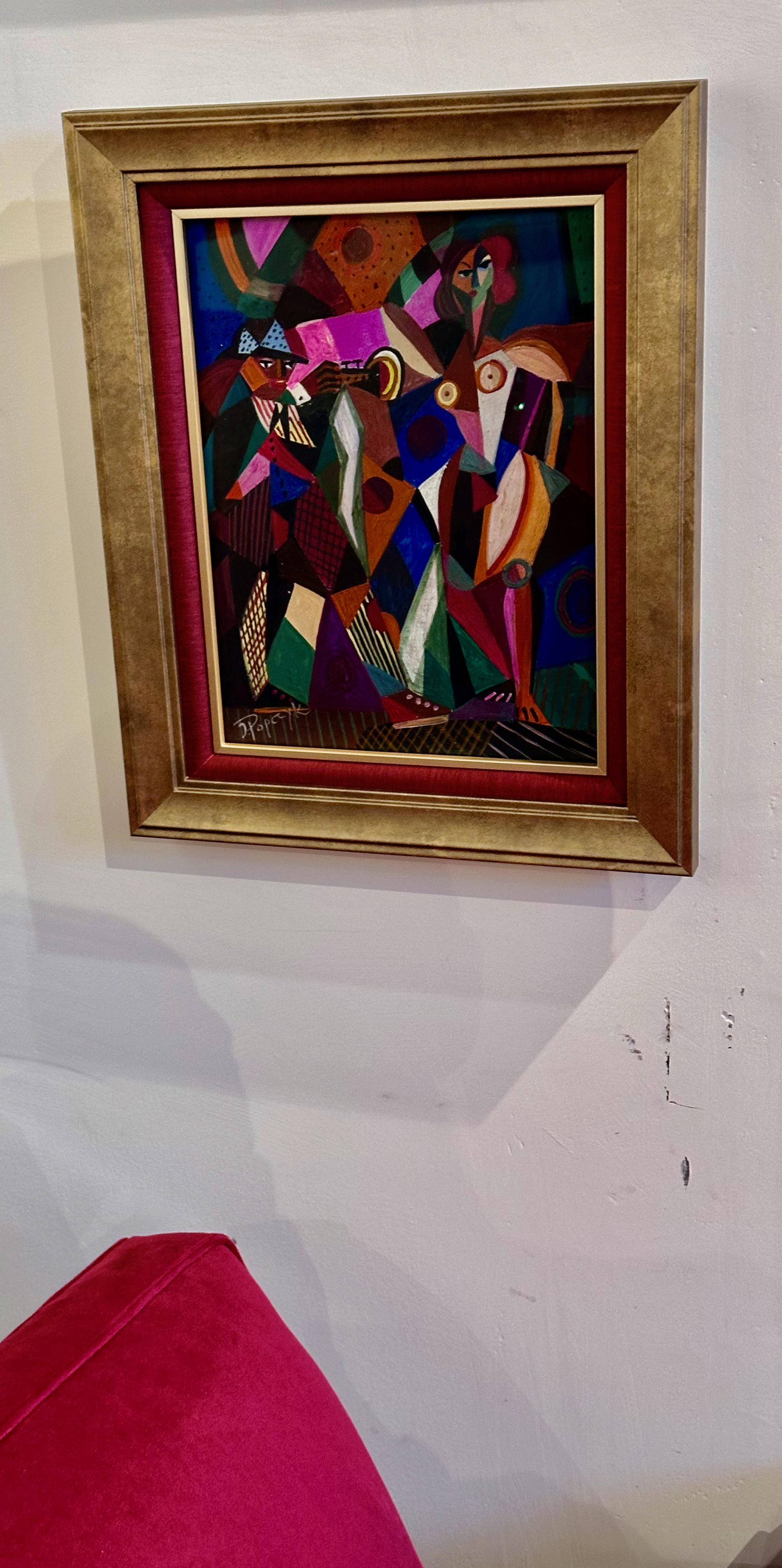 Music Duo - Cubist Painting by Jozef Popczyk