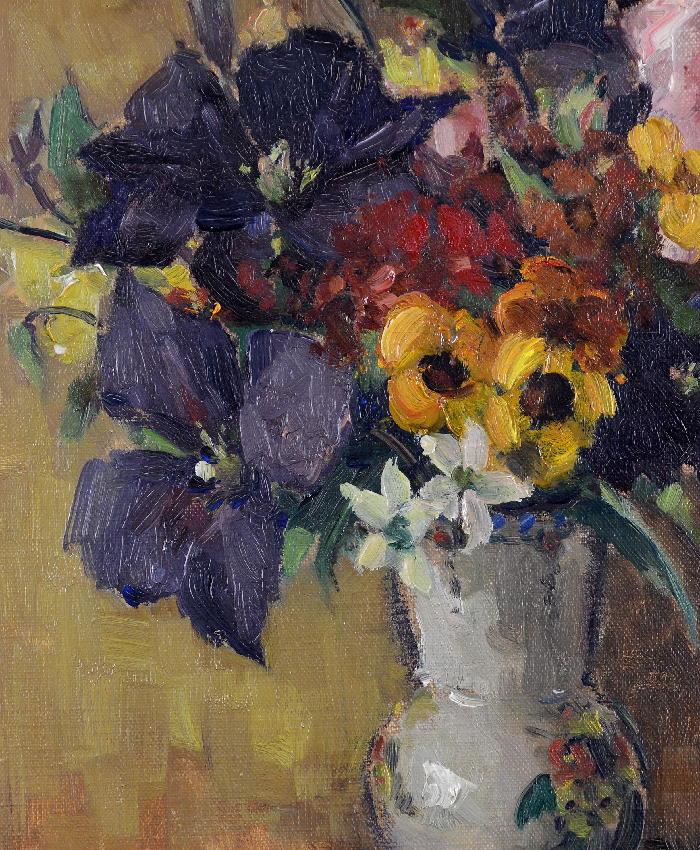 Fiori in un vaso - Dipinto impressionista belga antico dei primi del Novecento in vendita 1