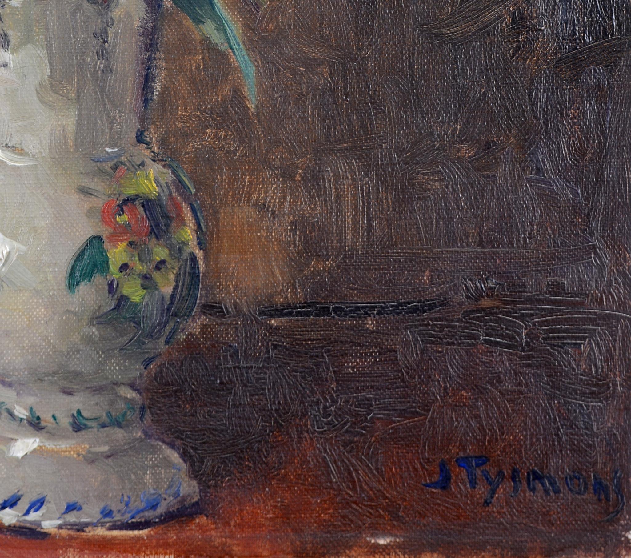 Fiori in un vaso - Dipinto impressionista belga antico dei primi del Novecento in vendita 2