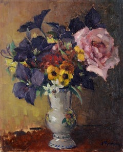 Fiori in un vaso - Dipinto impressionista belga antico dei primi del Novecento