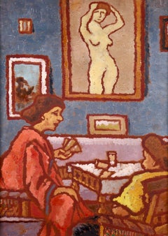 Cards - Hungarian Impressionist Oil, Figures in Interior by Jozsef Rippl-Ronai