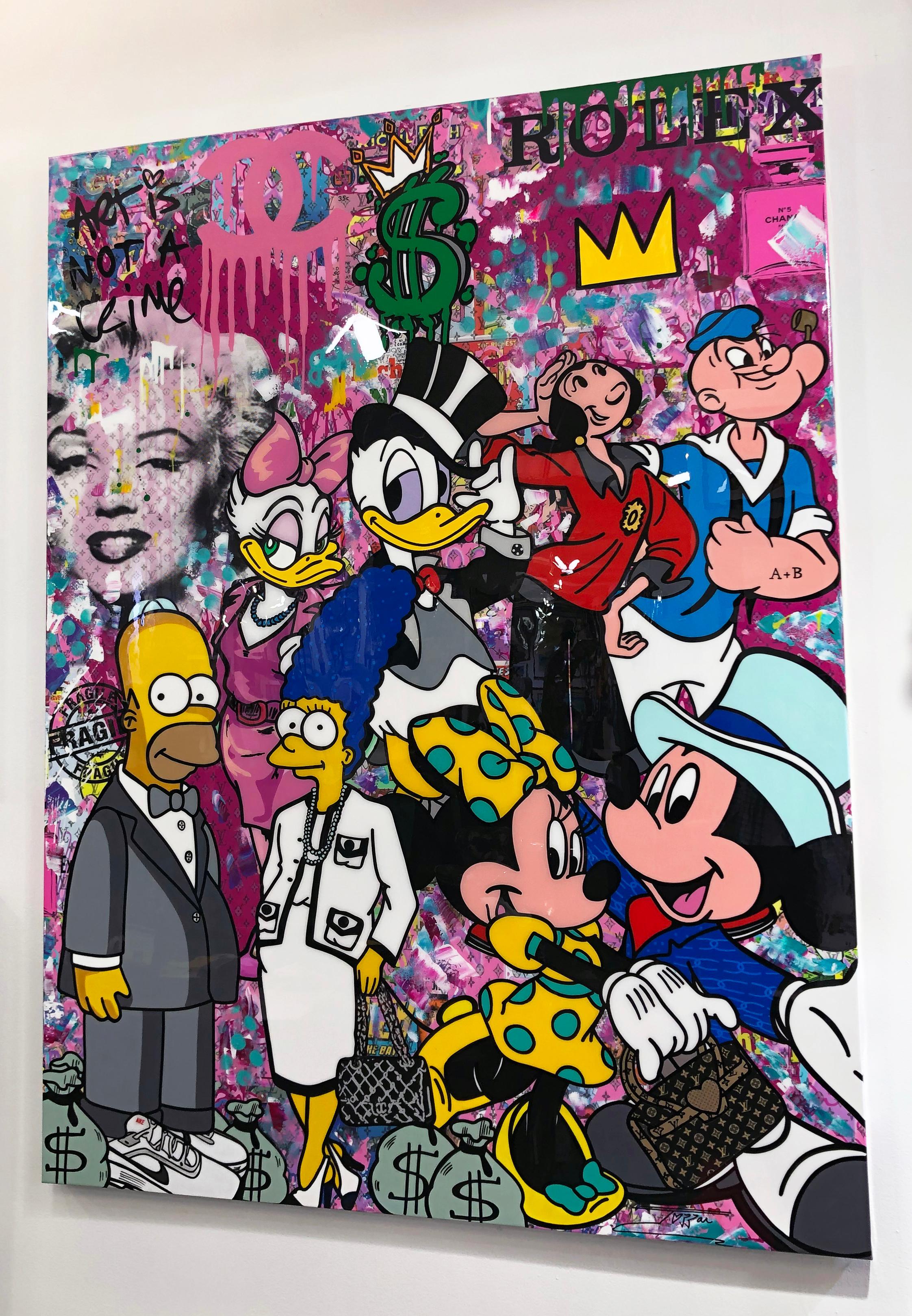 Über Glamour (Mickey Mini Simpsons Popeye), riesiges Originalgemälde – Painting von Jozza