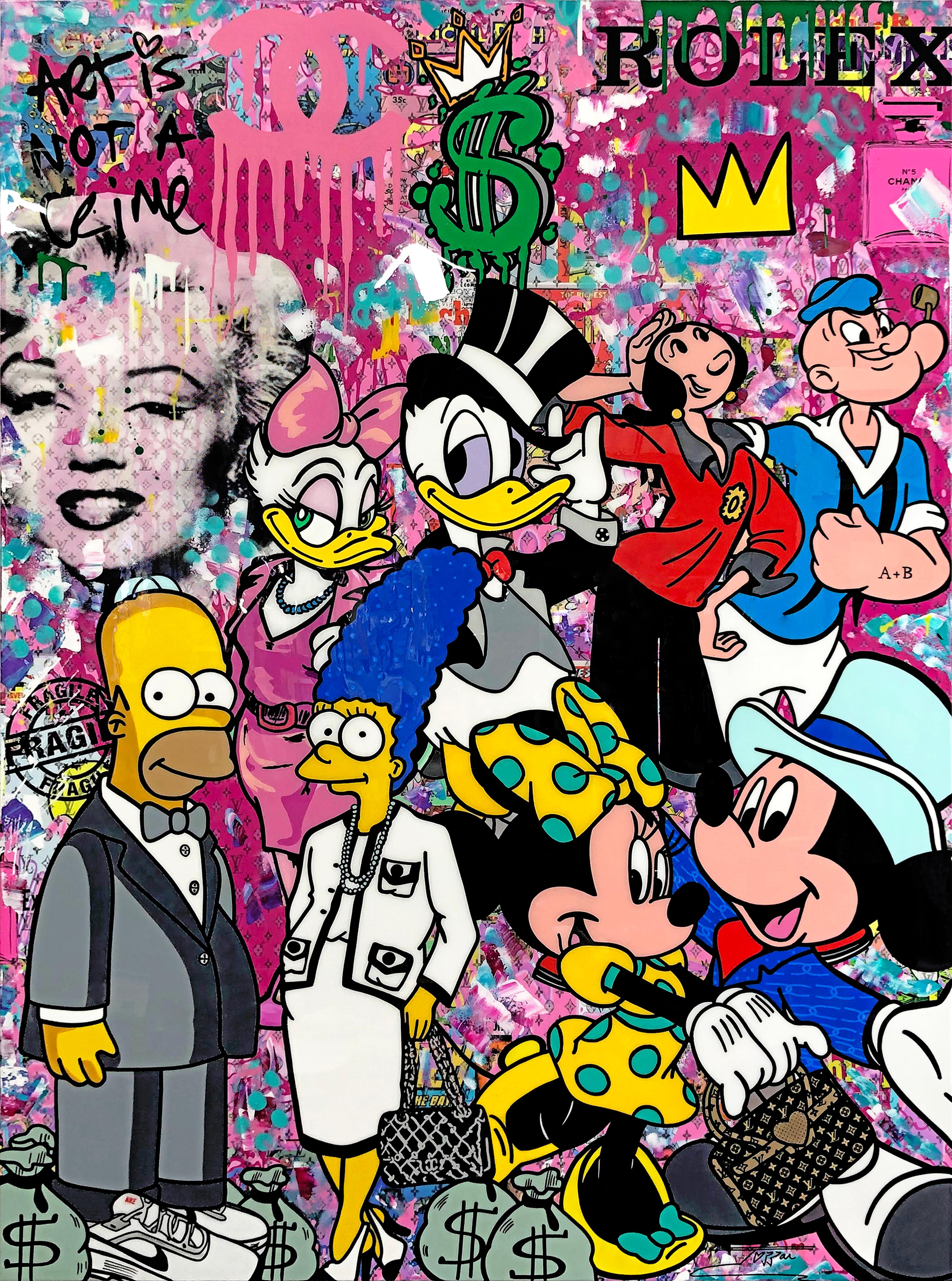 A proposito di Glamour (Mickey Mini Simpson Popeye), dipinto originale di grandi dimensioni