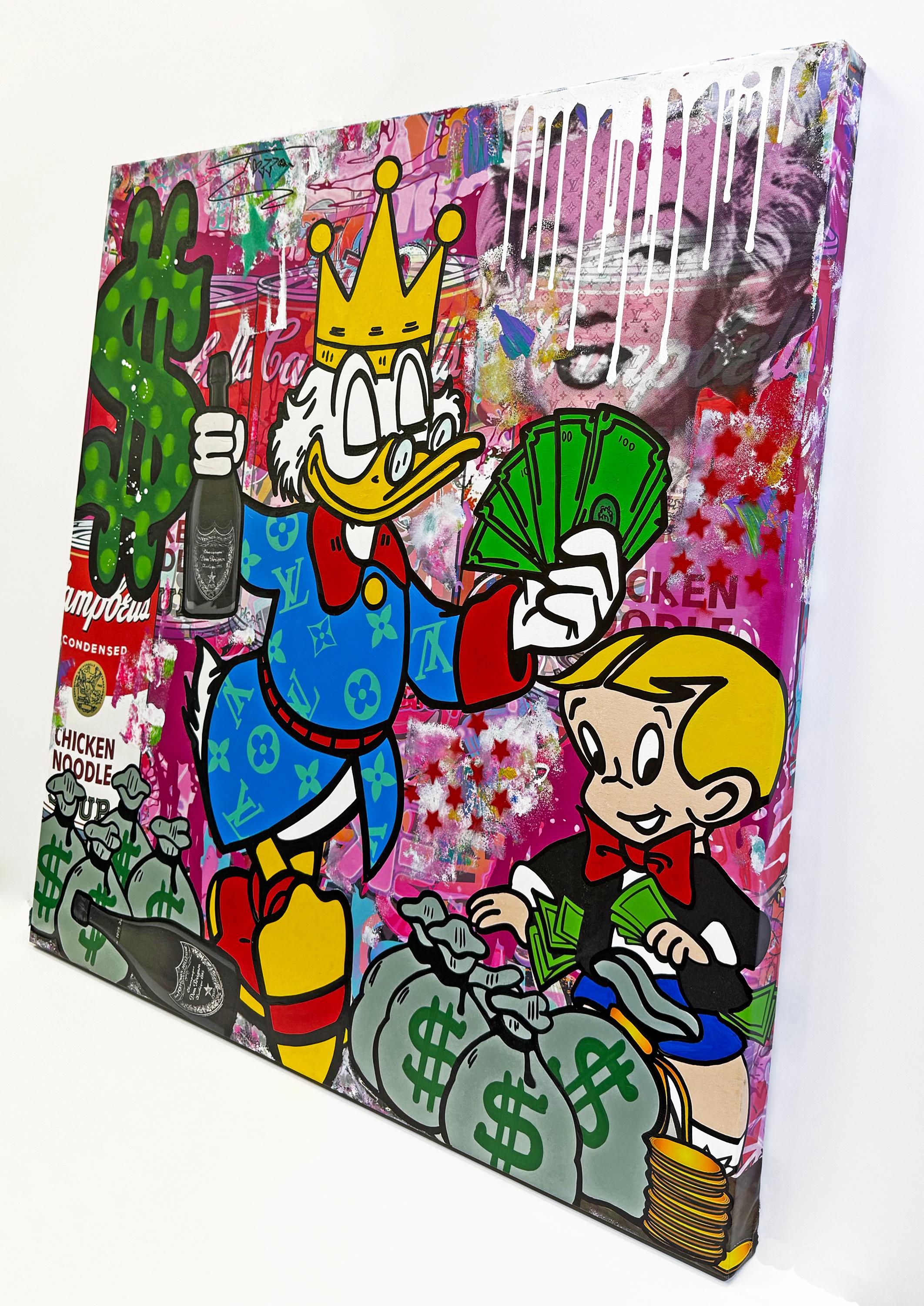 Über Geld! (Scrooge McDuck Richie Rich), Originalgemälde – Painting von Jozza