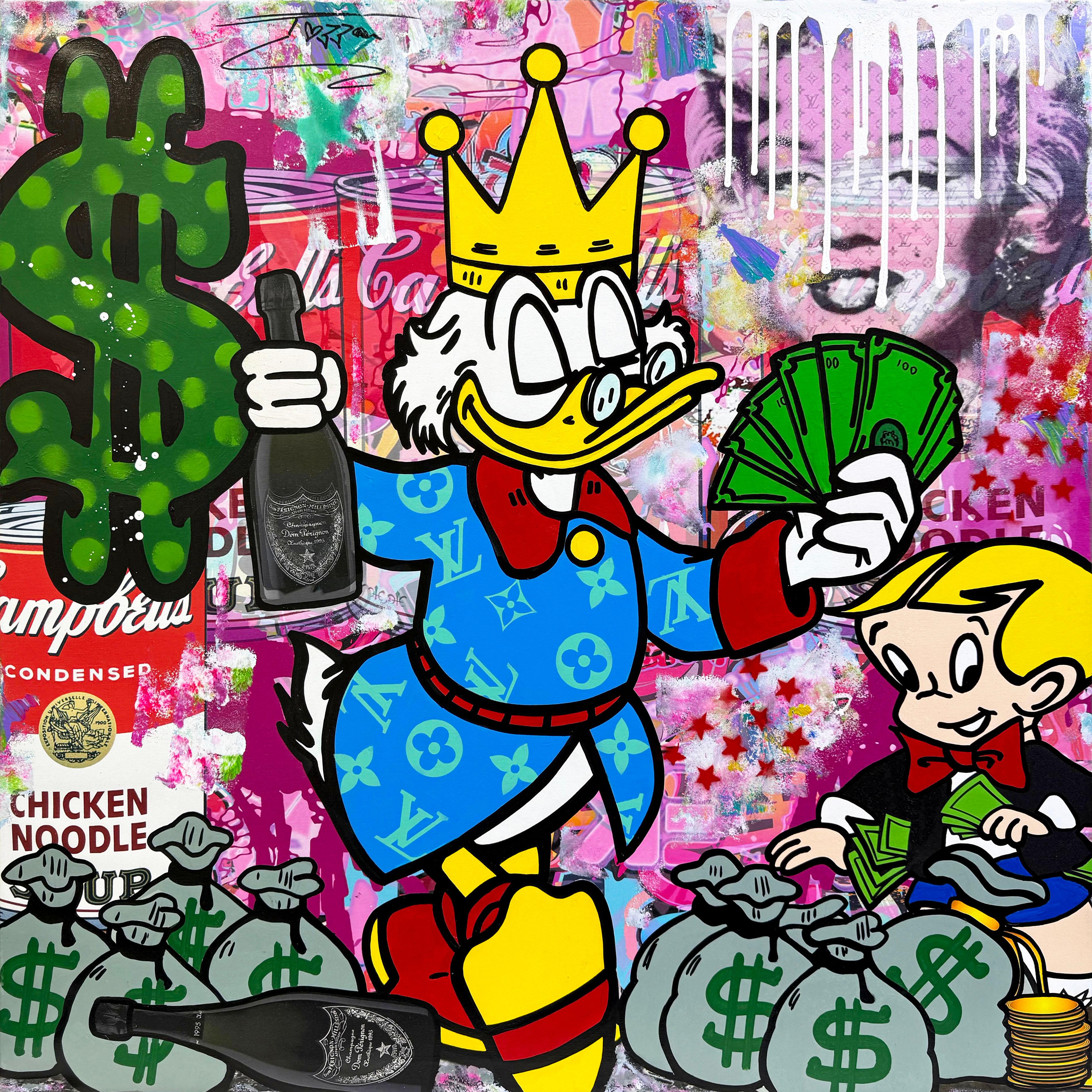 Jozza Portrait Painting – Über Geld! (Scrooge McDuck Richie Rich), Originalgemälde
