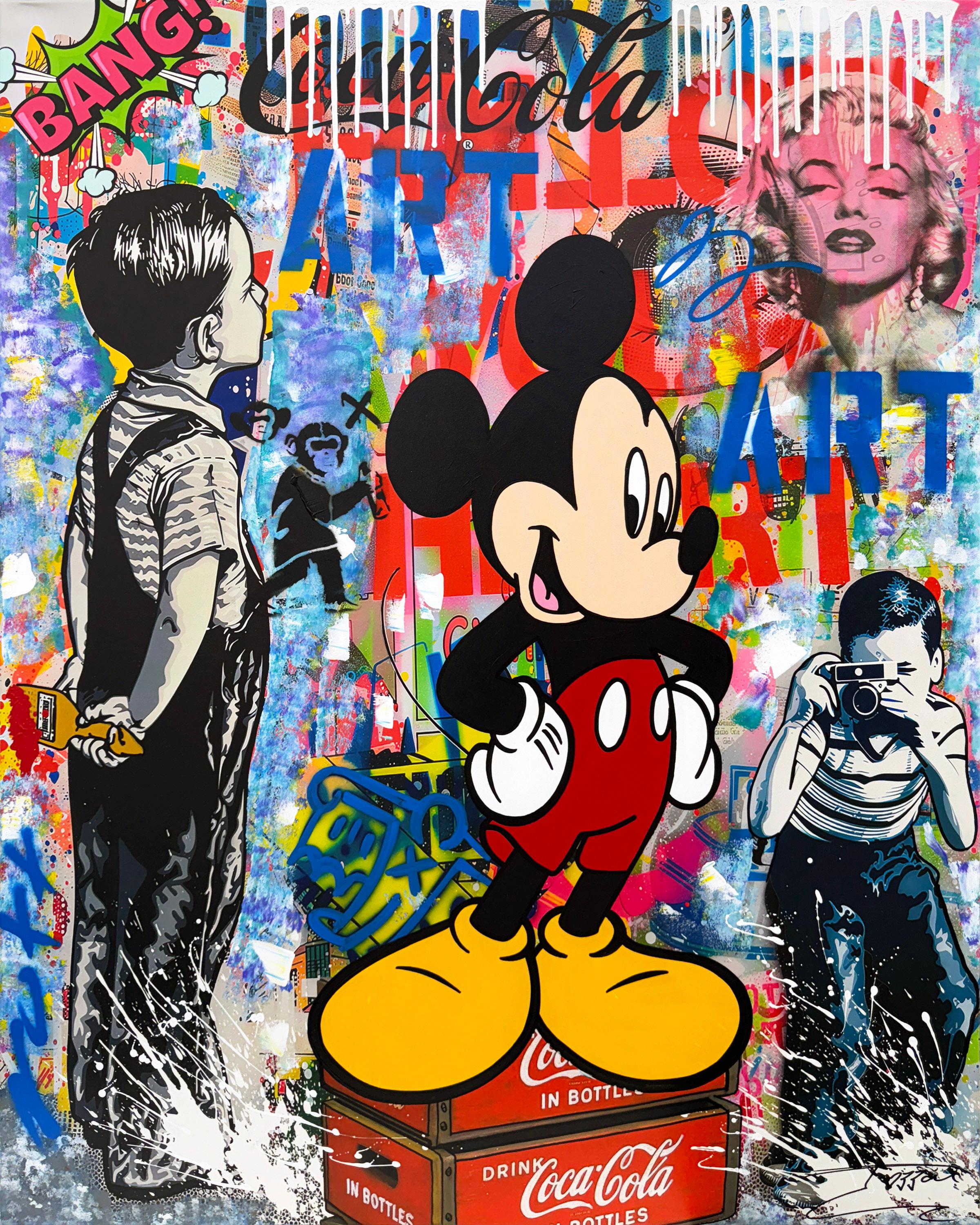 Art is Love, Huge Original Painting, Signed, 60x48 in. Stretched, Mickey Mouse
