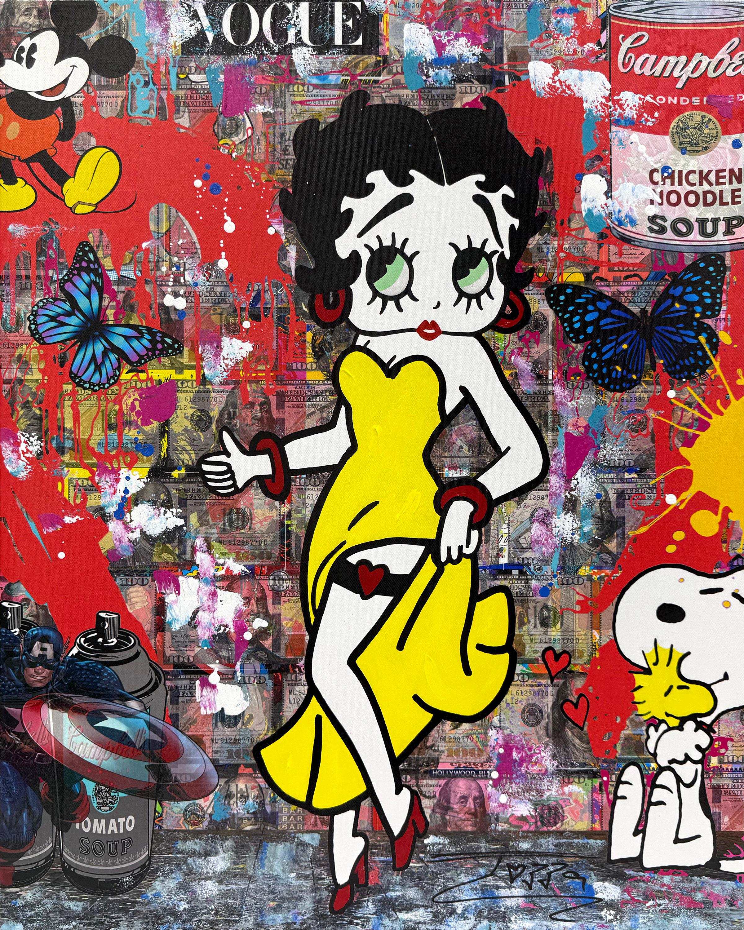 Figurative Painting Jozza - Belle journée ! (Betty Boop), peinture originale sur toile