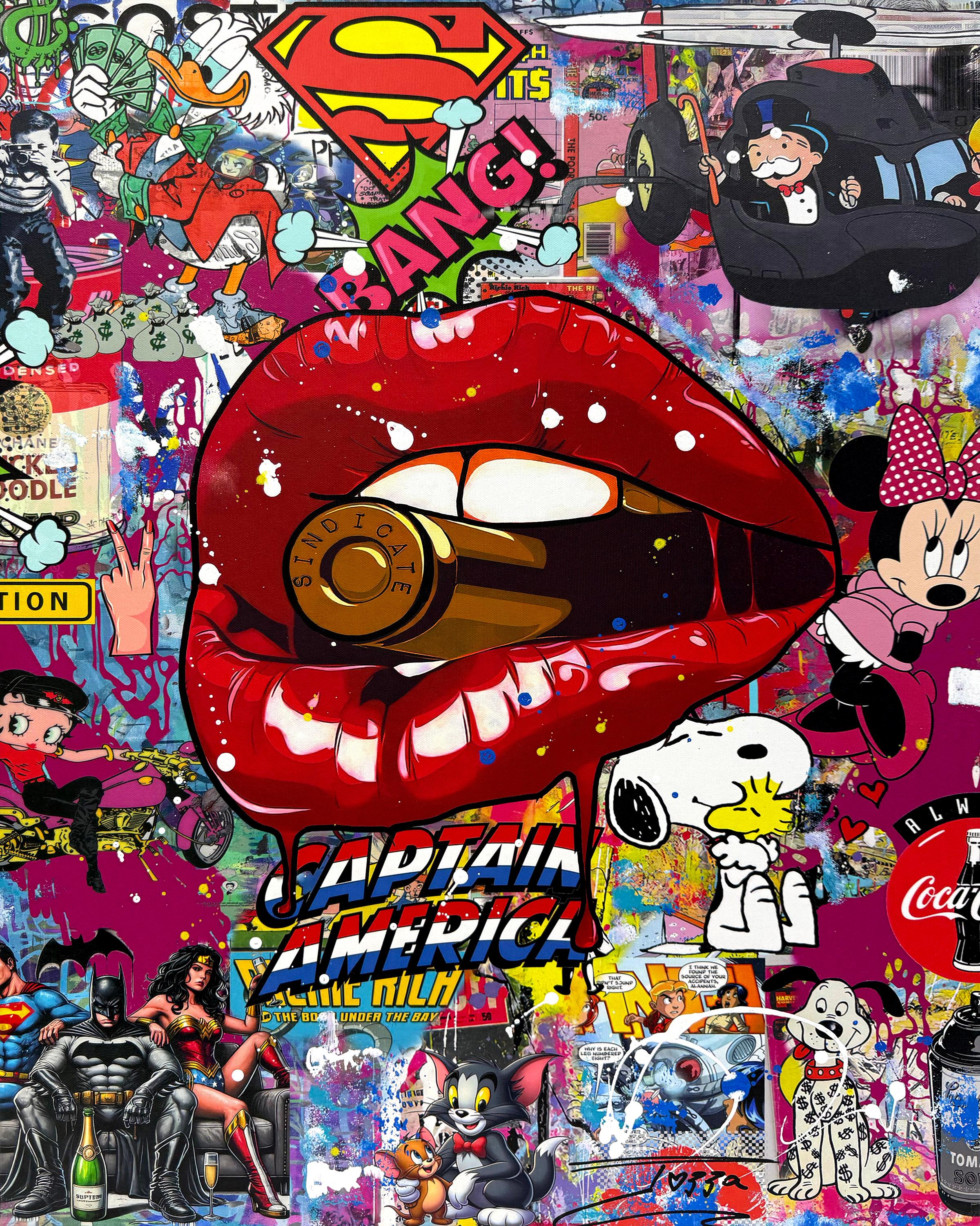 Portrait Painting Jozza - Bite The Bullet (peinture originale sur toile)