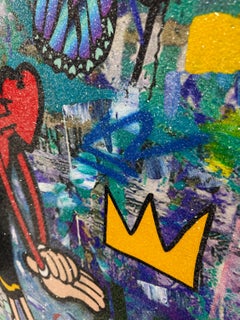 Papillon bleu, grande peinture originale avec poussière de diamant, 60x48 pouces, Popeye