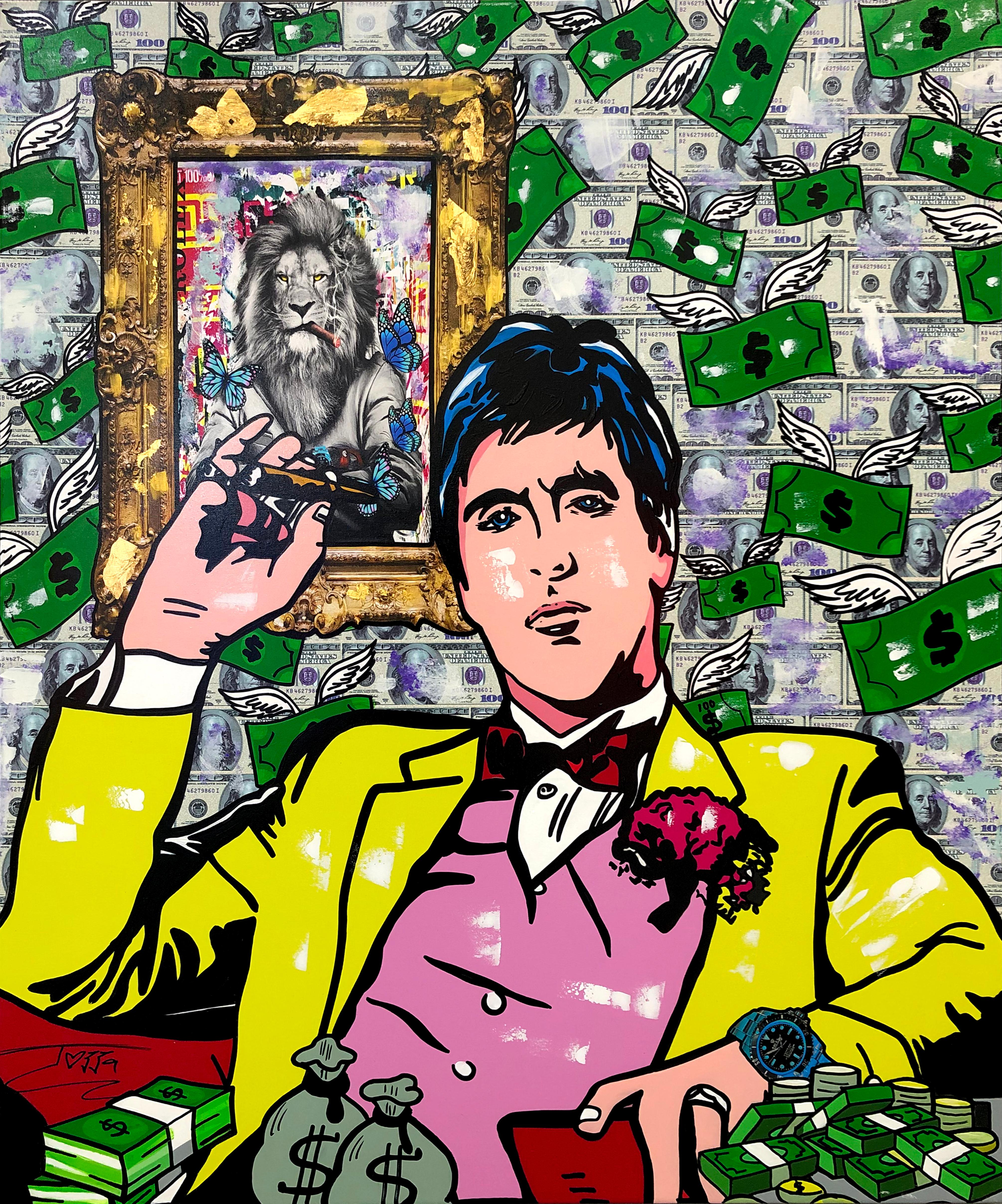Cash Only (Al Pacino Scarface), large original painting - Painting by Jozza
