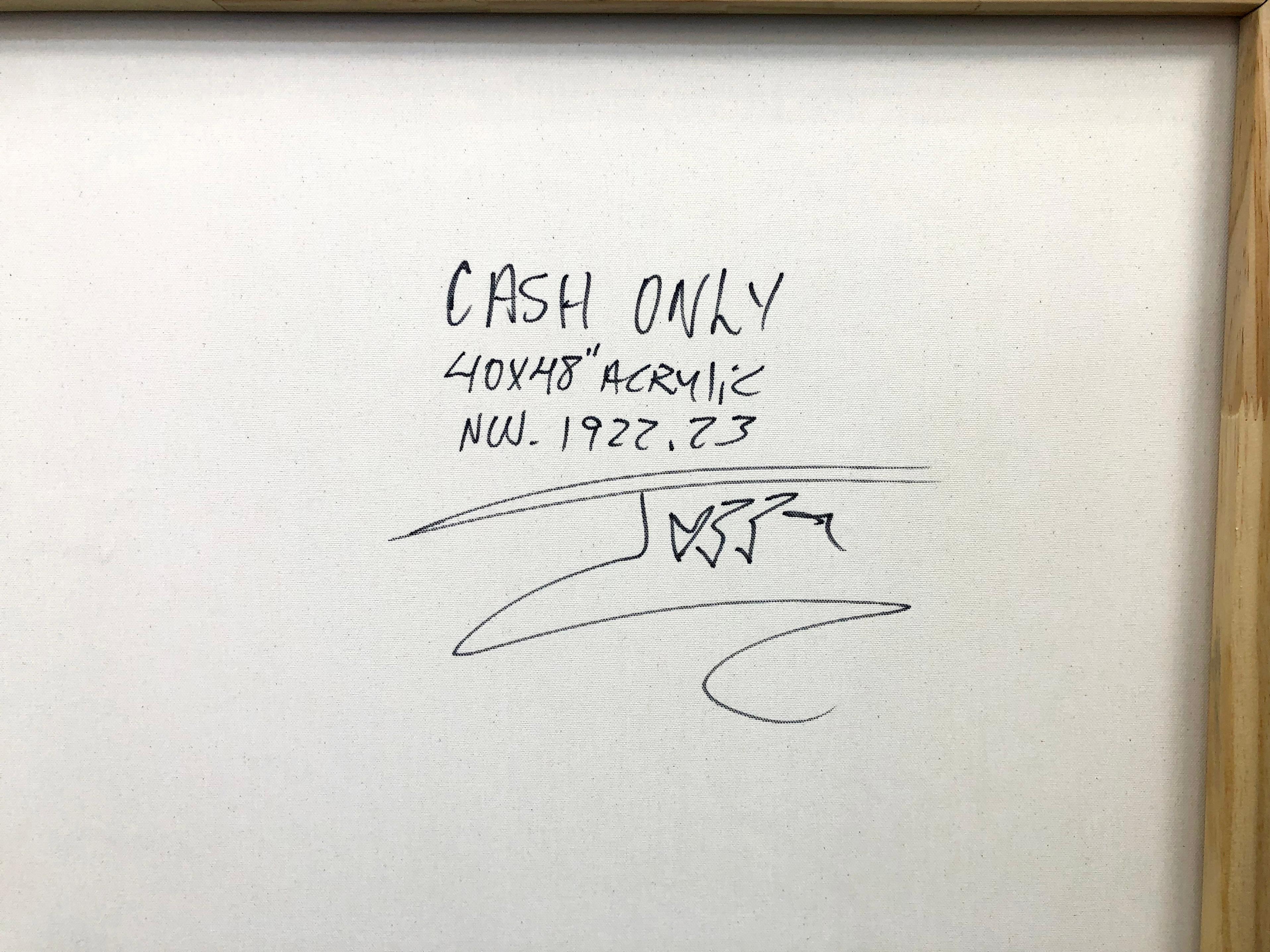 Cash Only (Al Pacino Scarface), large original painting - Beige Portrait Painting by Jozza
