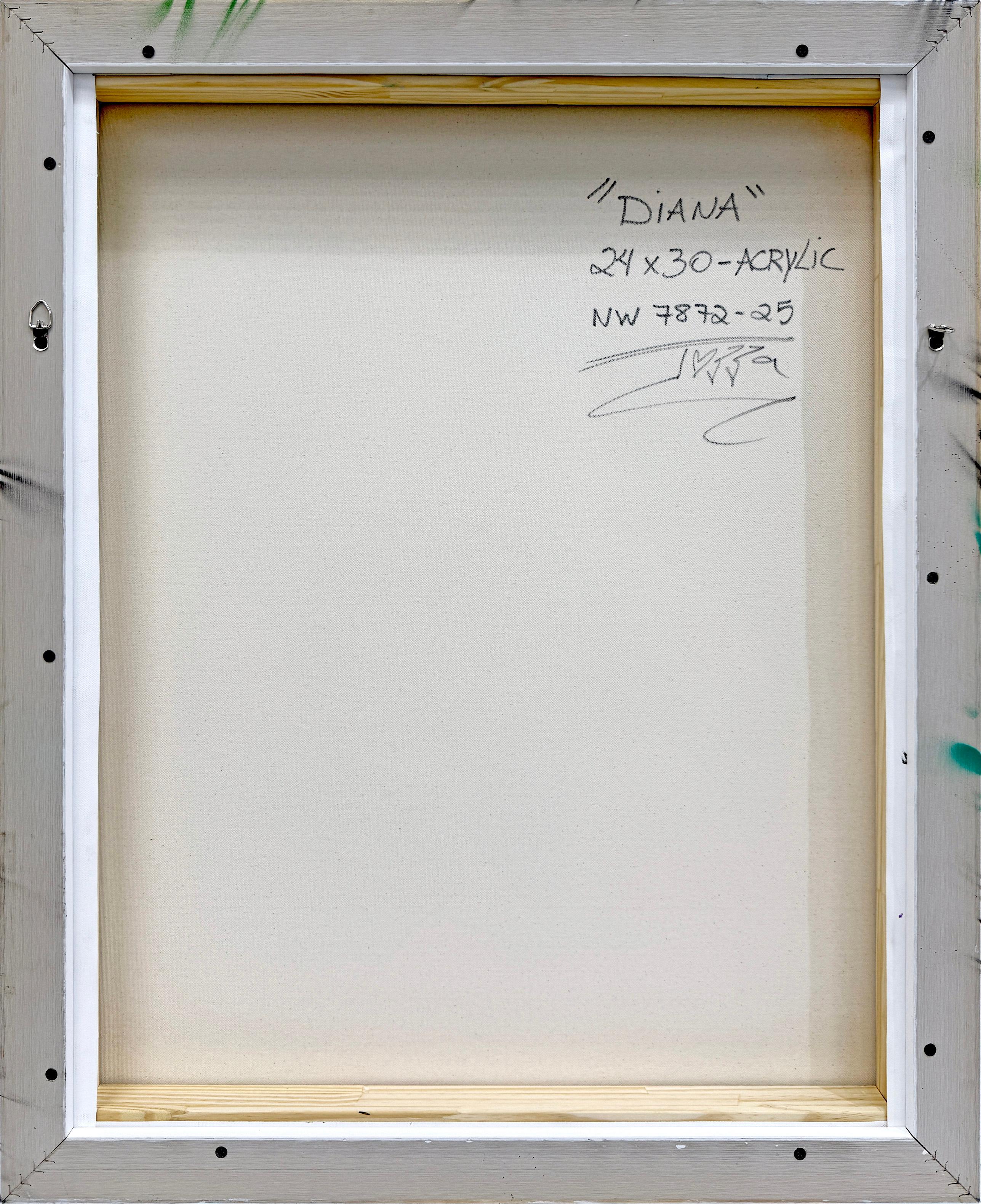 Diana (Wonder Woman), Original-Gemälde mit speziell angefertigtem Rahmen – Painting von Jozza