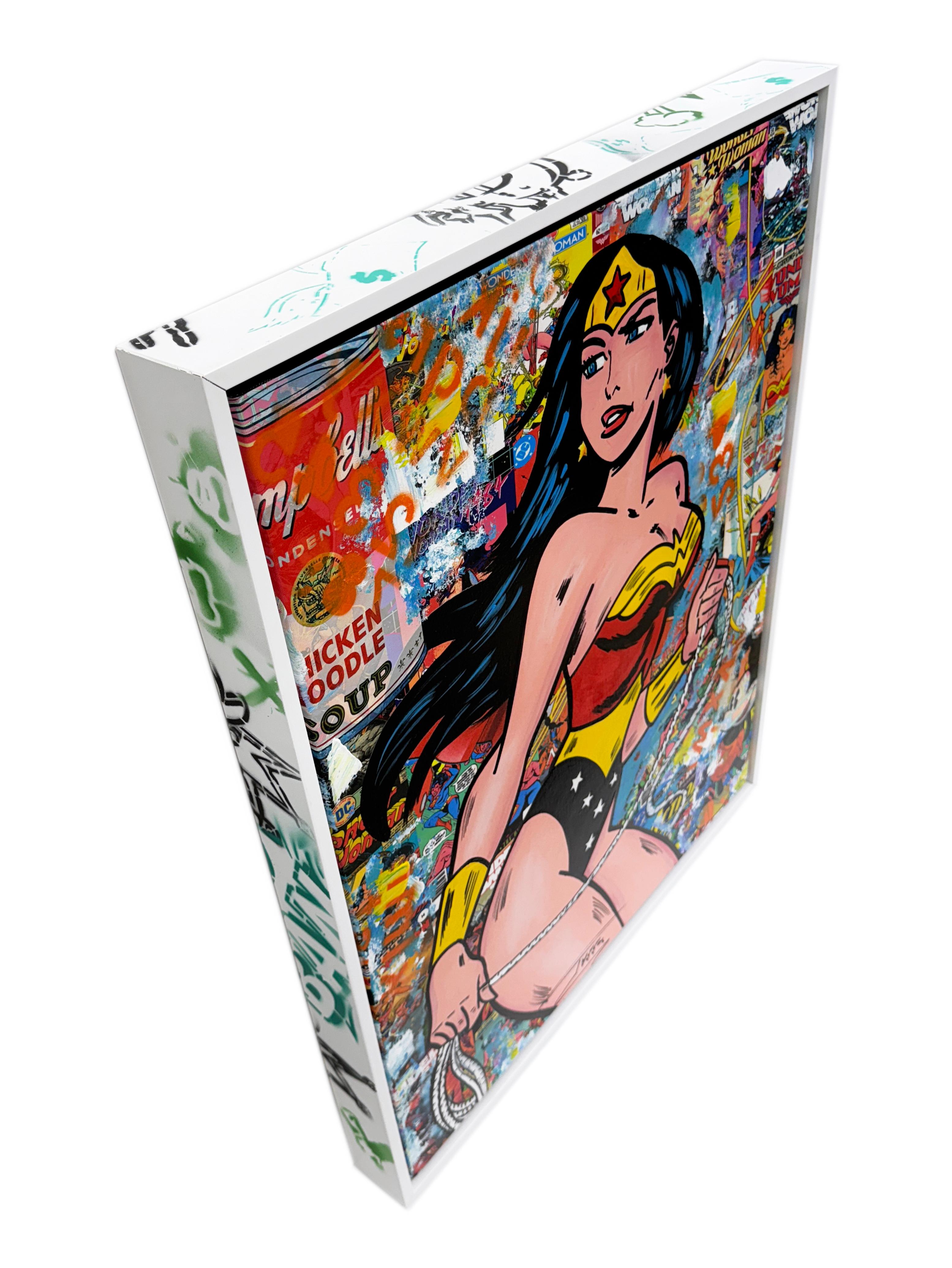 Diana (Wonder Woman), Original-Gemälde mit speziell angefertigtem Rahmen (Streetart), Painting, von Jozza