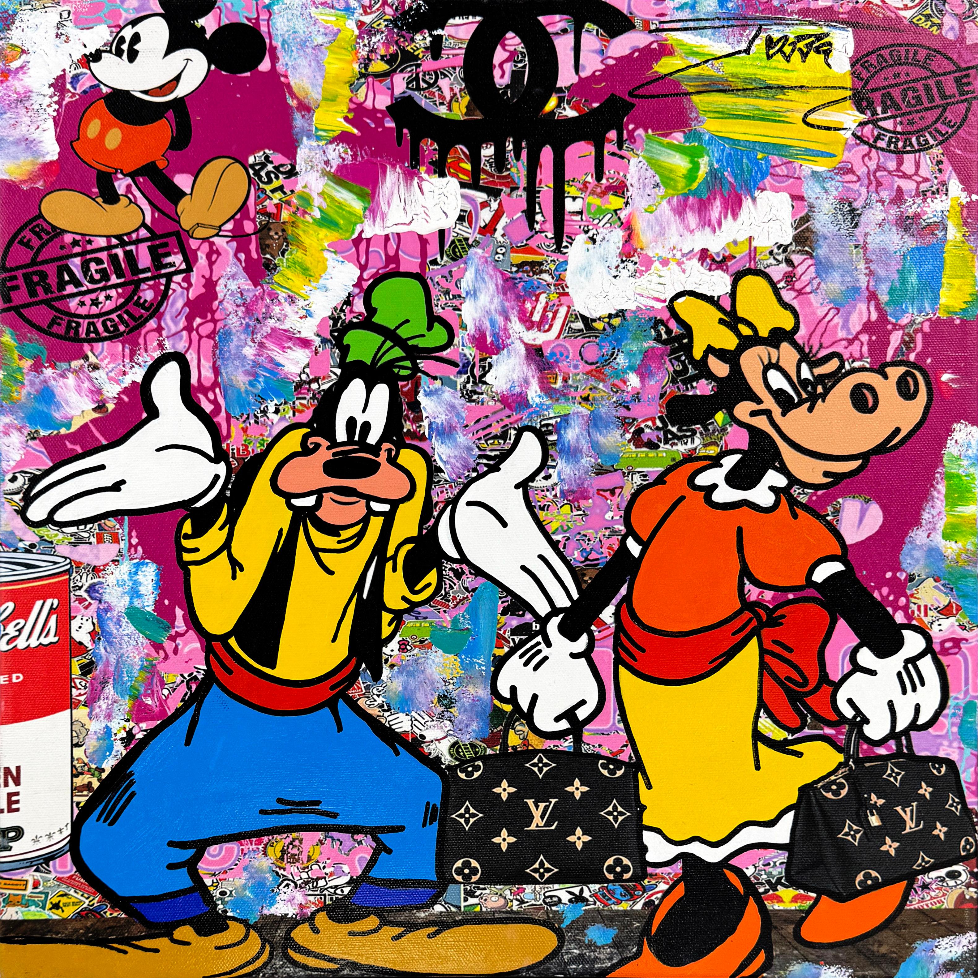 Going Shop (Goofy & Clarabelle), gerahmtes Originalgemälde (Streetart), Painting, von Jozza