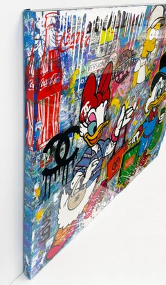 Faire ses courses ! Immense peinture originale Coates avec résine, 48x60 inches, Daisy