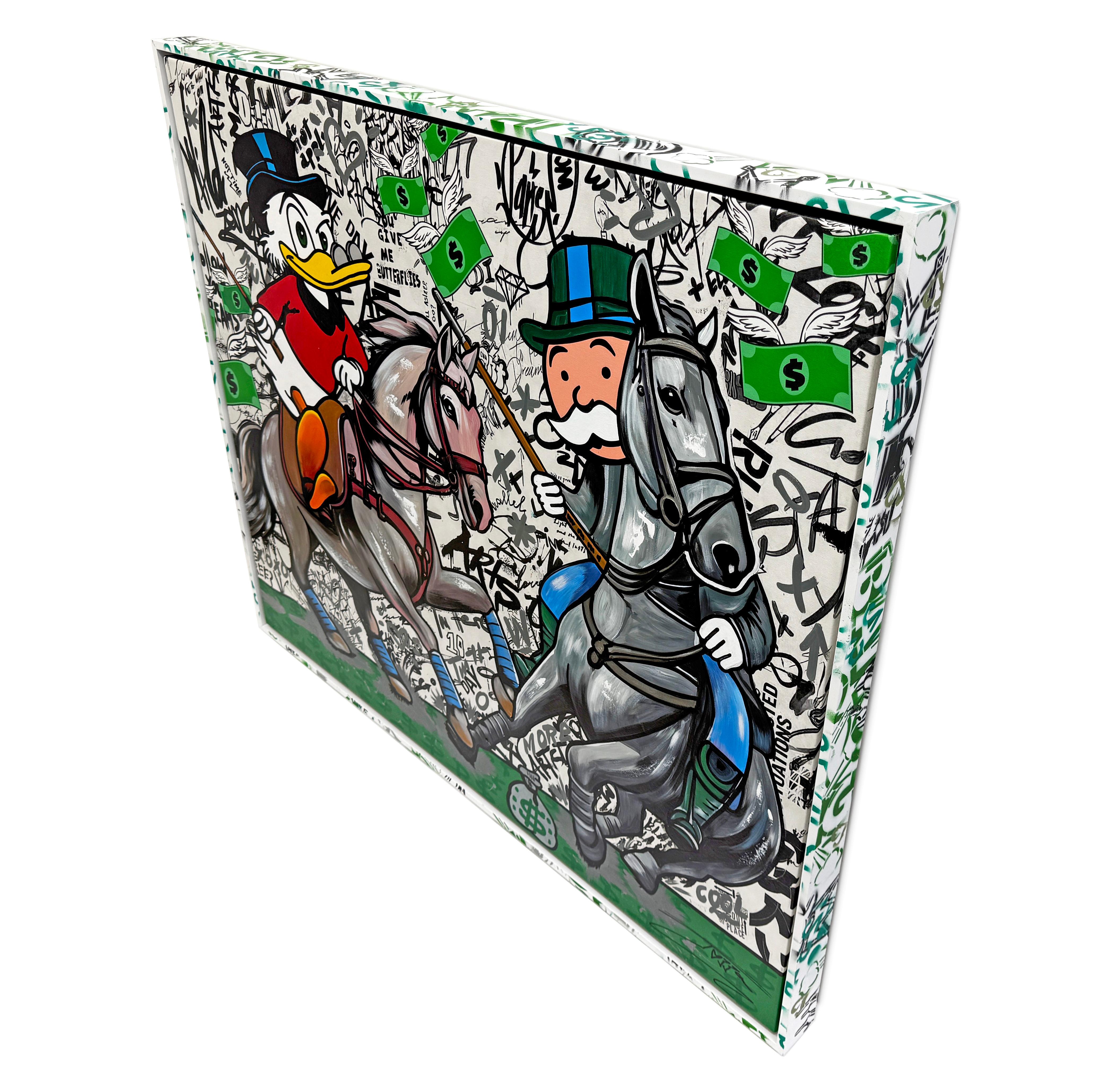 High Stakes Match (Monopoly), großes Originalgemälde mit individuell bemaltem Rahmen – Painting von Jozza
