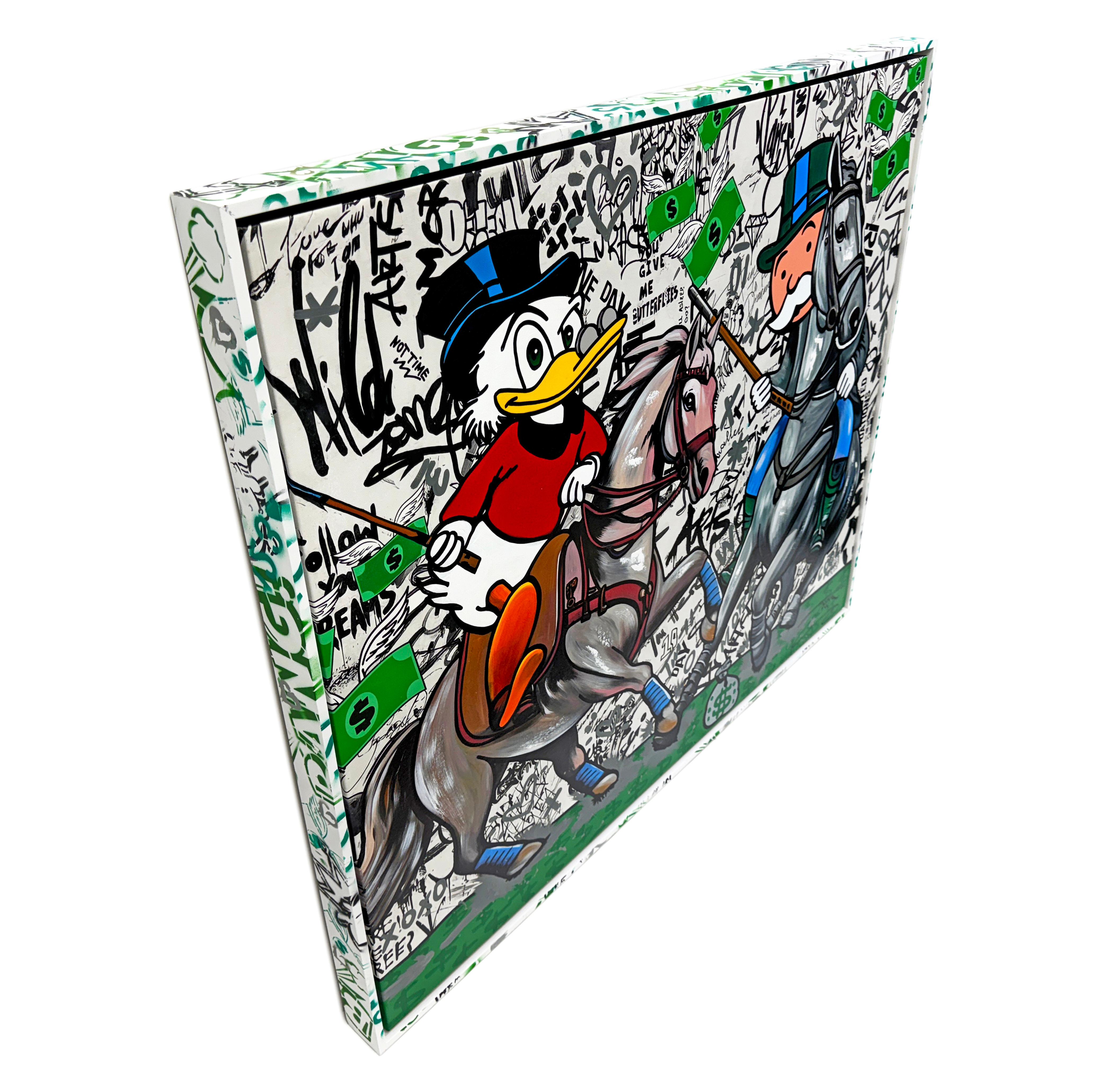 High Stakes Match (Monopoly), großes Originalgemälde mit individuell bemaltem Rahmen (Streetart), Painting, von Jozza