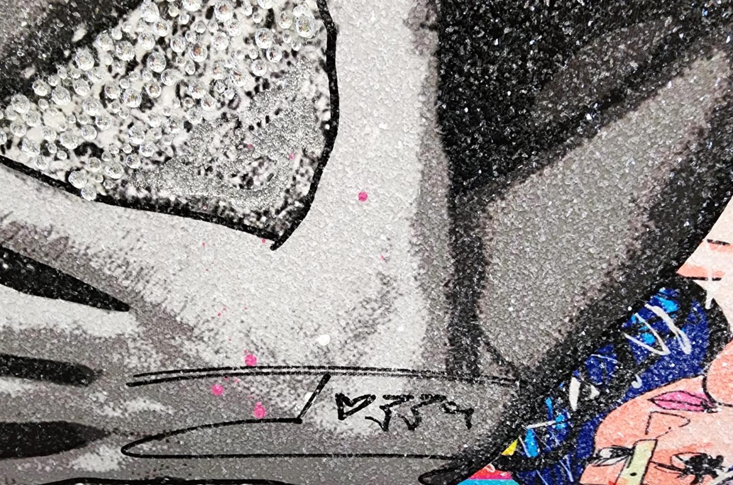 JOZZA 'CHANEL N.5' ACRILICO ORIGINALE CON POLVERE DI DIAMANTE SU TELA 48'X40 - Painting Pop Art di Jozza
