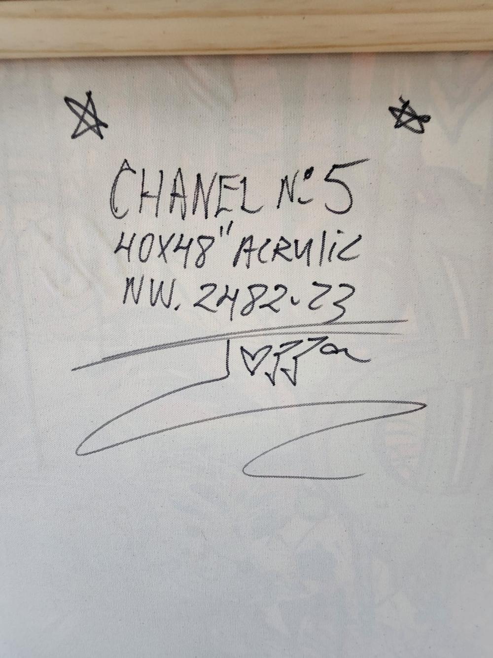 JOZZA 'CHANEL N.5' ACRILICO ORIGINALE CON POLVERE DI DIAMANTE SU TELA 48'X40 2