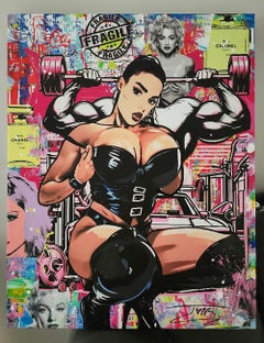 Jozza Acrilico originale su tela "Siri fitness babe" 30 x 24