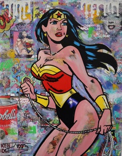 Jozza Acrilico originale su tela "Super Girl" 30 x 24