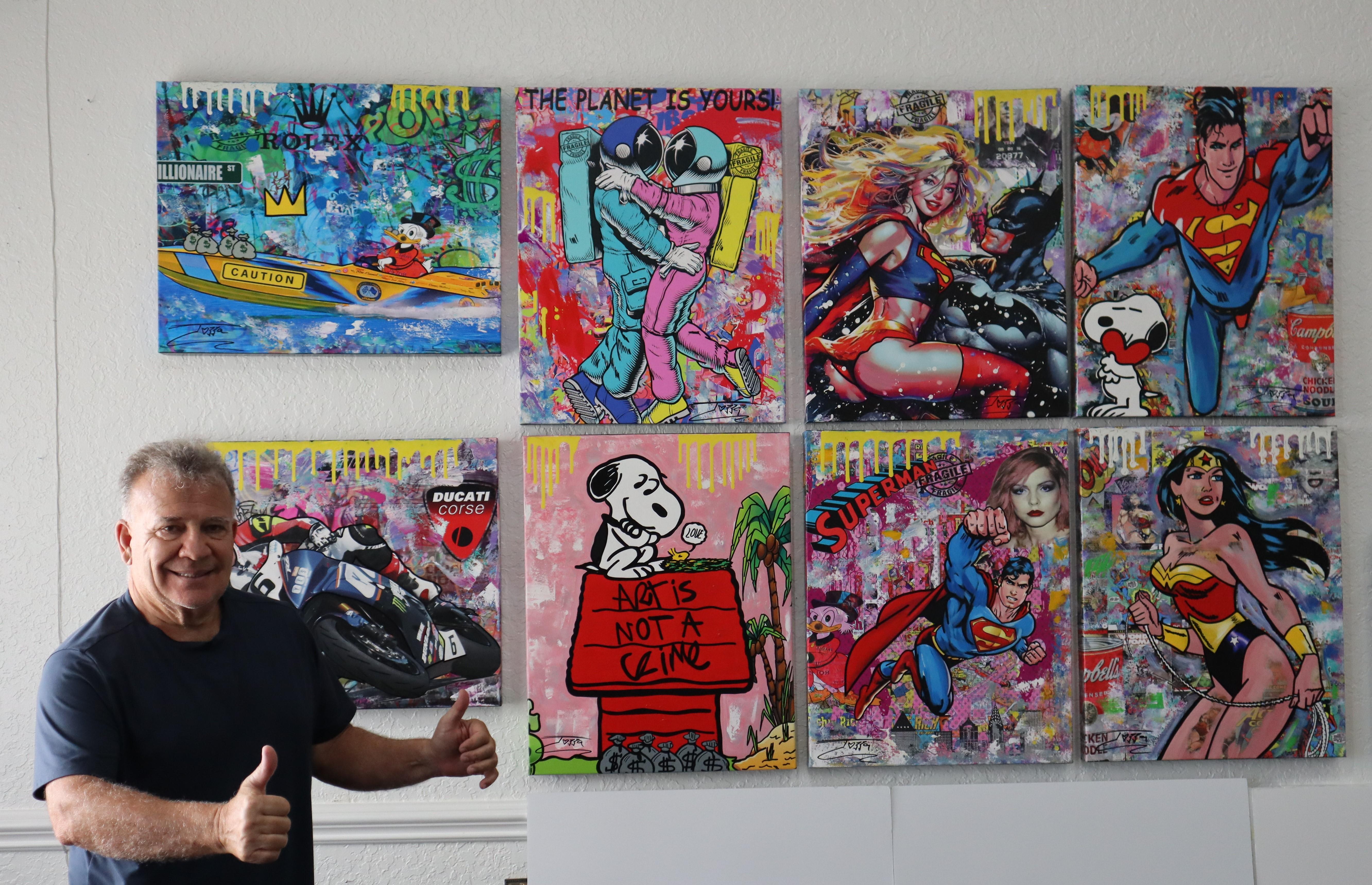 JOZZA, 'THE FLINSTONES' TELA ACRILICA A TECNICA MISTA ORIGINALE, 2024, 24