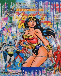 JOZZA, "WONDER WOMAN", TELA ACRILICA A TECNICA MISTA ORIGINALE, 2024, 24".