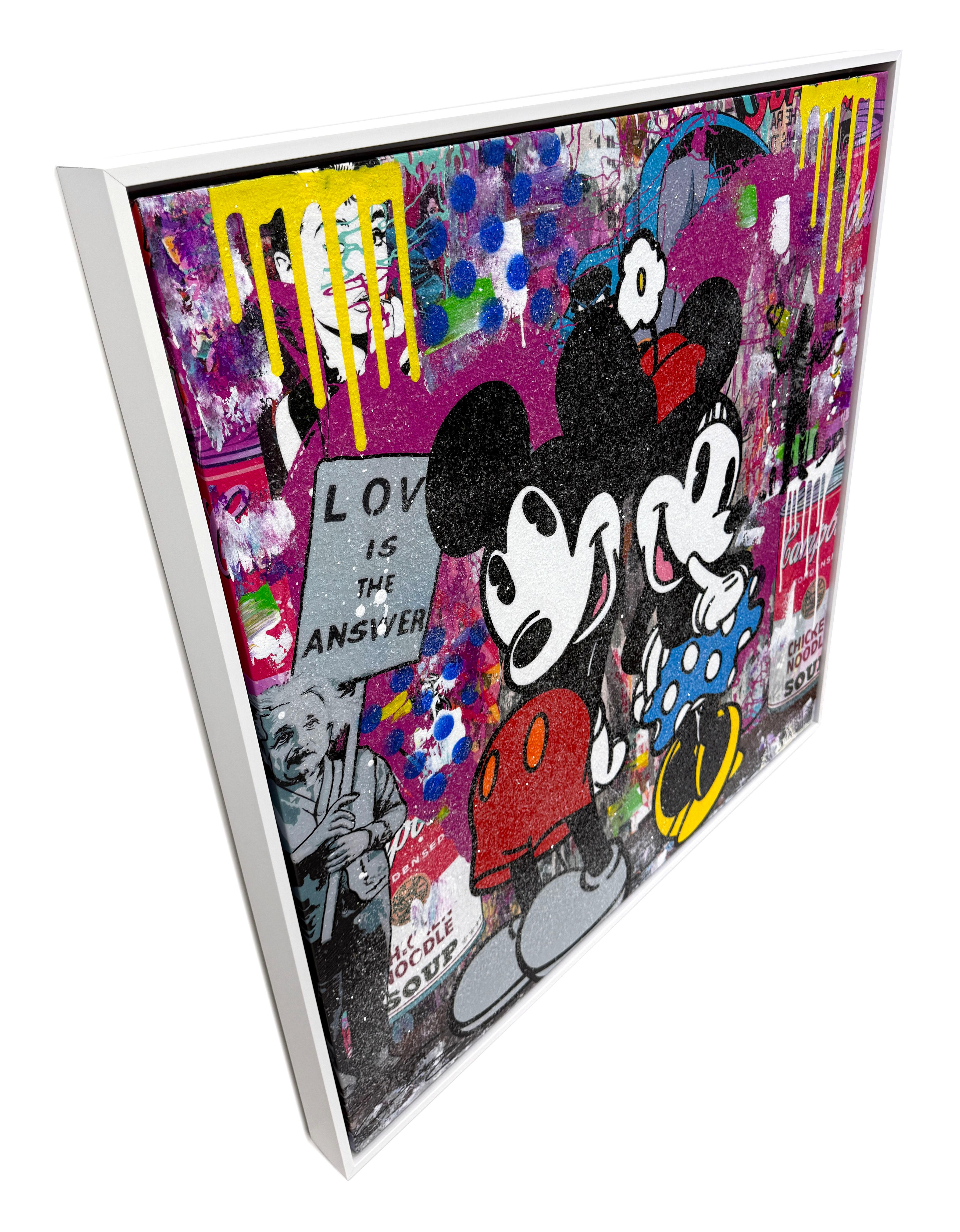 Loving Couple (Mickey Minnie Mouse), framed original painting - Painting by Jozza