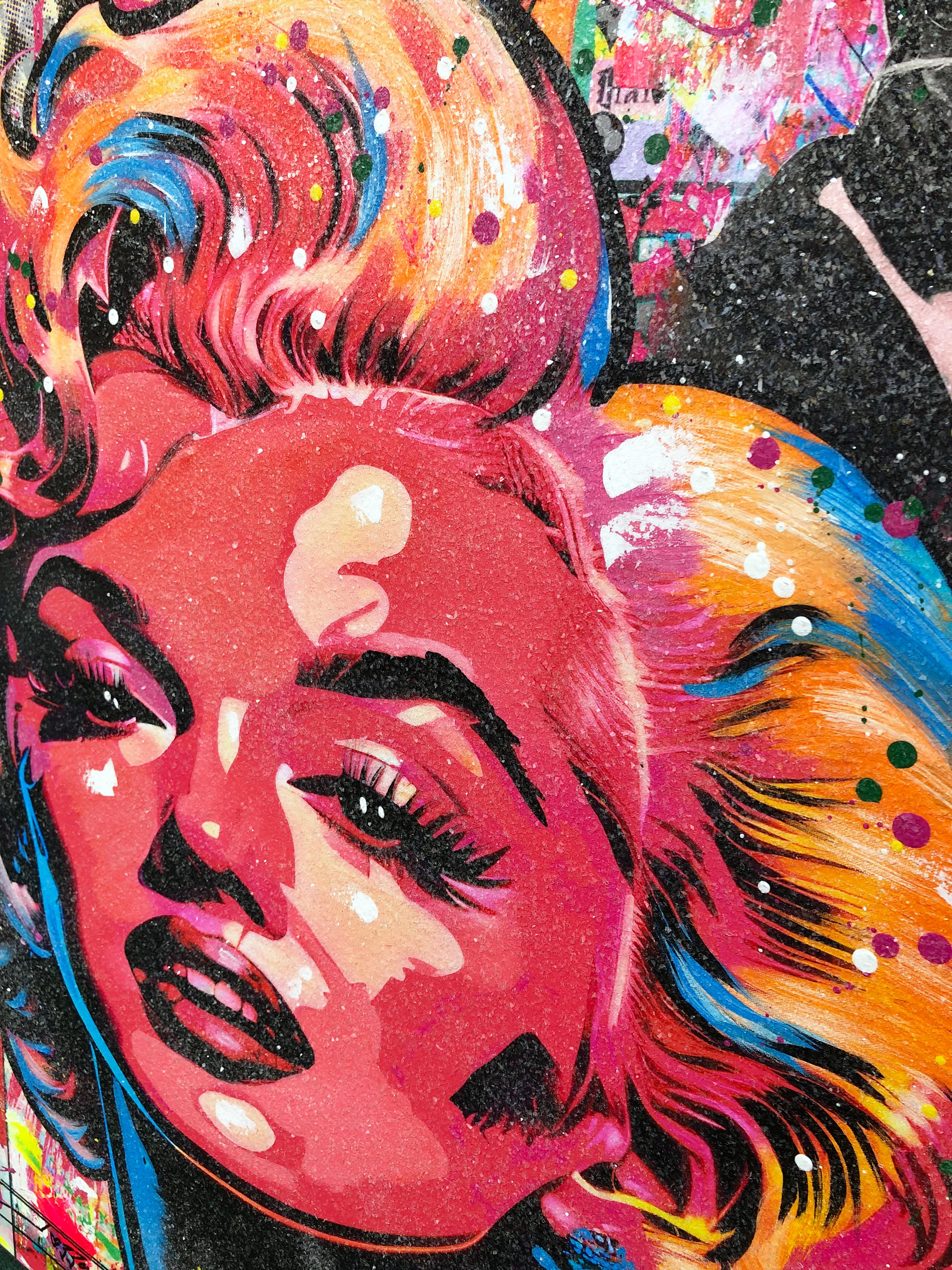 Momentos mágicos (Marilyn Monroe), pintura original con polvo de diamantes - Painting Arte callejero de Jozza