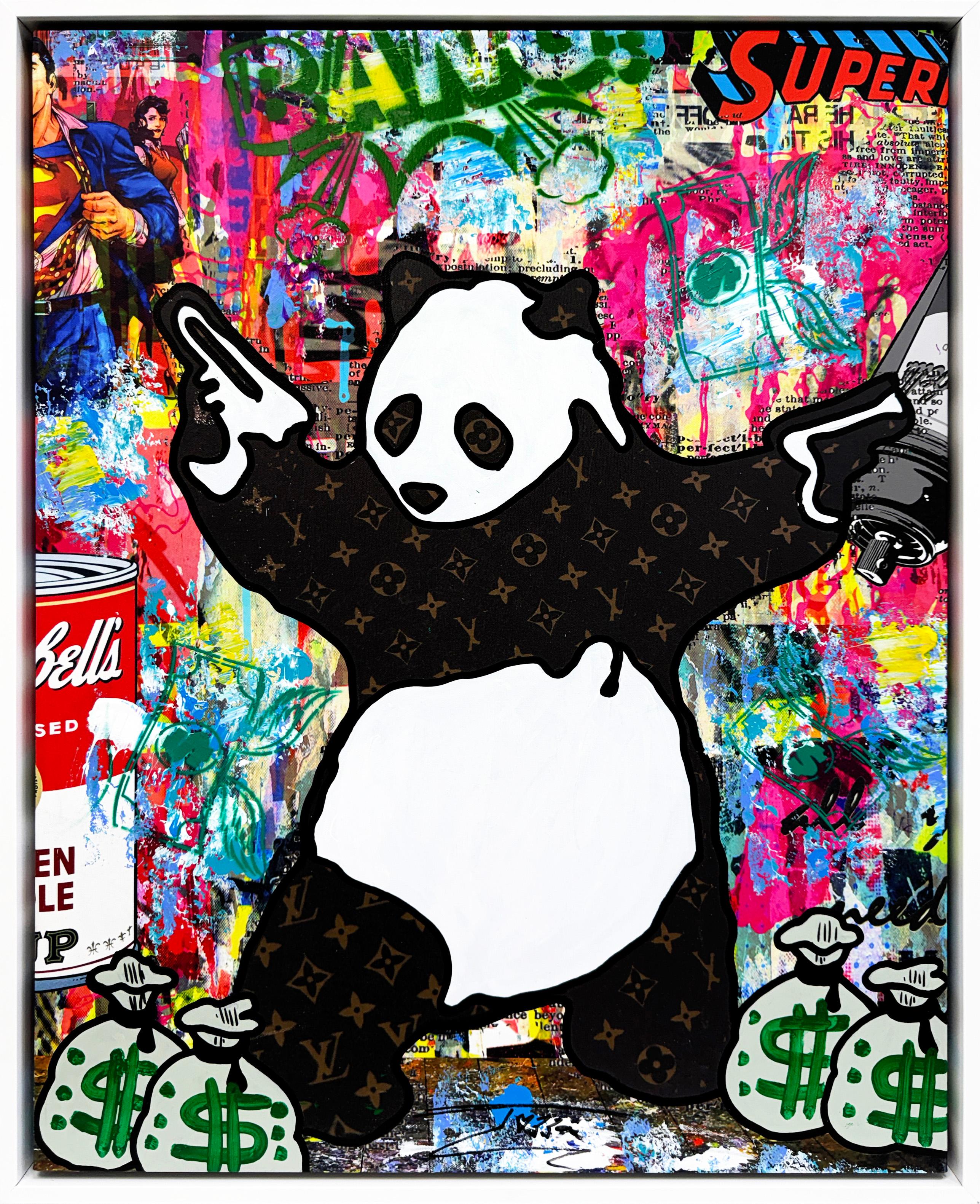 Figurative Painting Jozza - Panda Bowl (peinture originale avec cadre peint sur mesure)