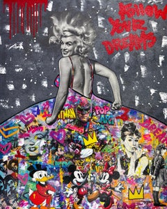 Vestido de fiesta!, Enorme pintura original con polvo de diamantes, 60x48 pulgadas, Marilyn