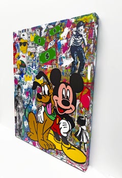 Pink Balloon Original Acrylic Painting on Canvas, Signed, 30x24 in, Mickey Mouse