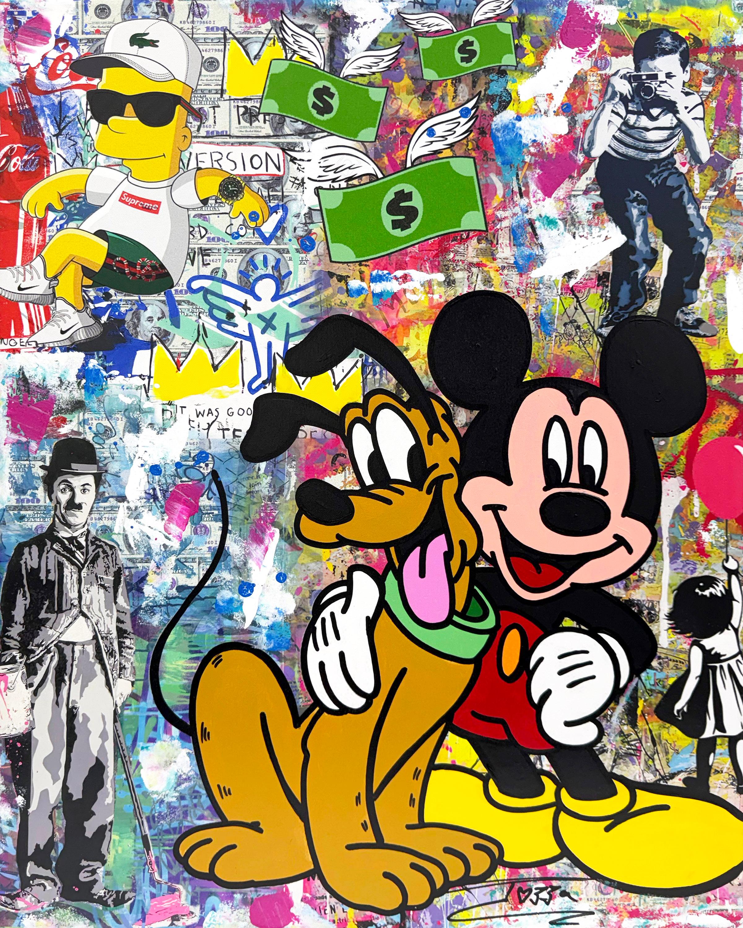 Portrait Painting Jozza - Ballon rose (Mickey Mouse), peinture originale sur toile
