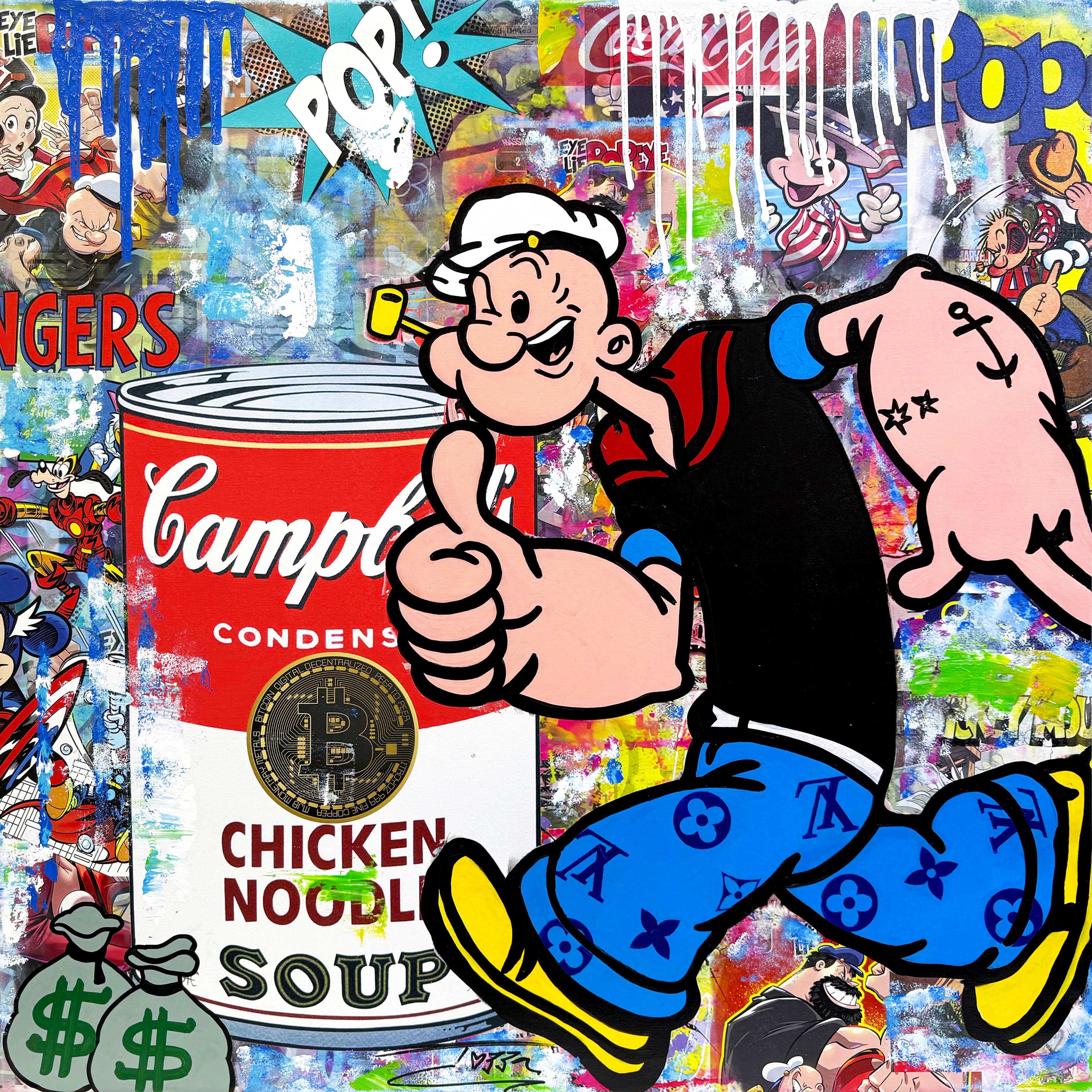 Jozza Portrait Painting – Popeye In The Run (großes Originalgemälde auf Leinwand)